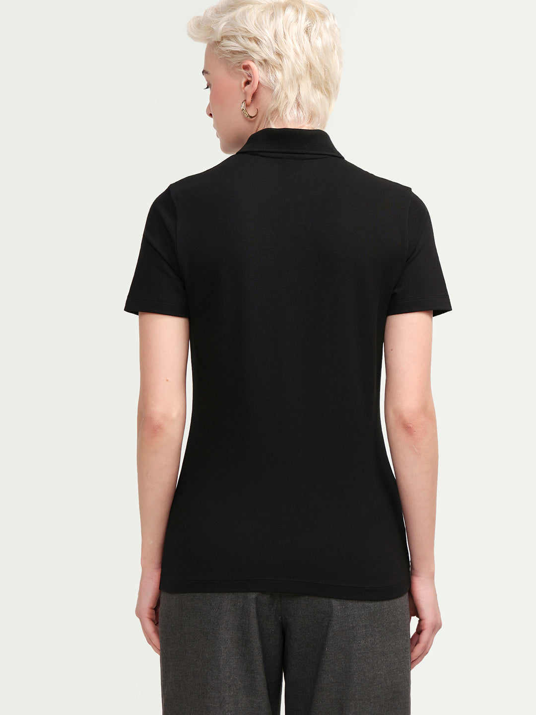 Rareism Women's Zeke Black Cotton Blend Half Sleeve Regular Fit Plain Polo