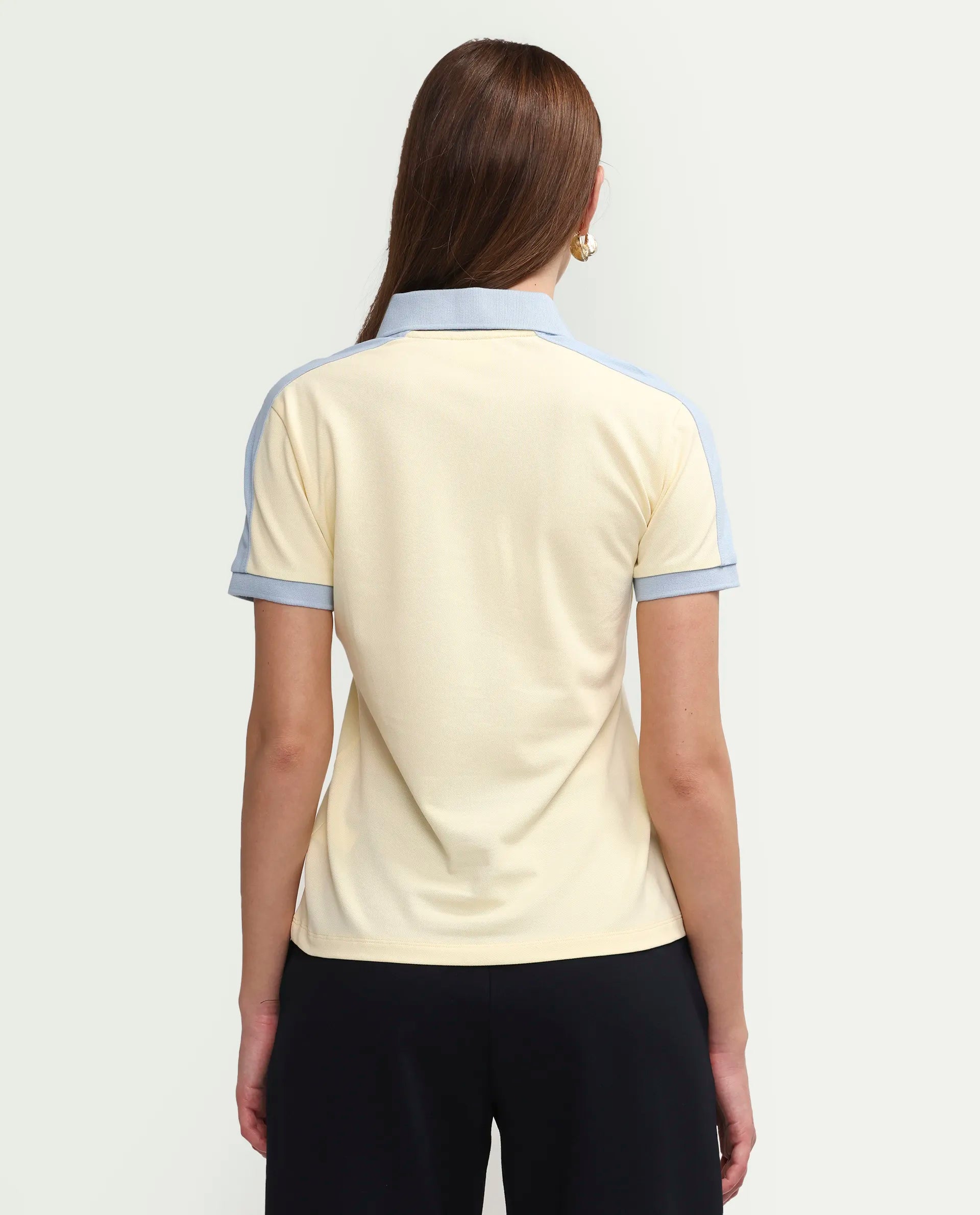 Rareism Women's Zeco Light Yellow Cotton Blend Half Sleeve Regular Fit Plain Polo
