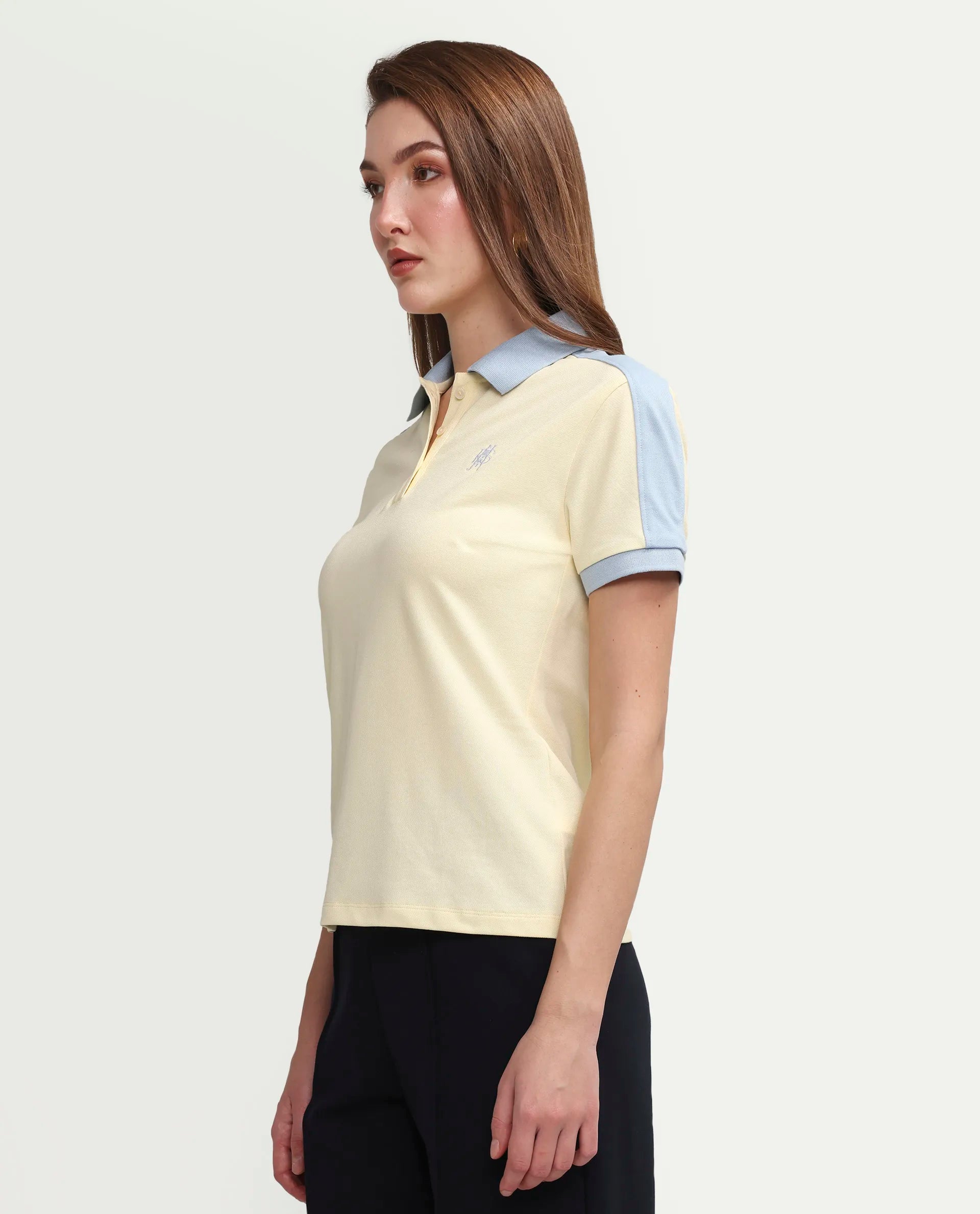 Rareism Women's Zeco Light Yellow Cotton Blend Half Sleeve Regular Fit Plain Polo