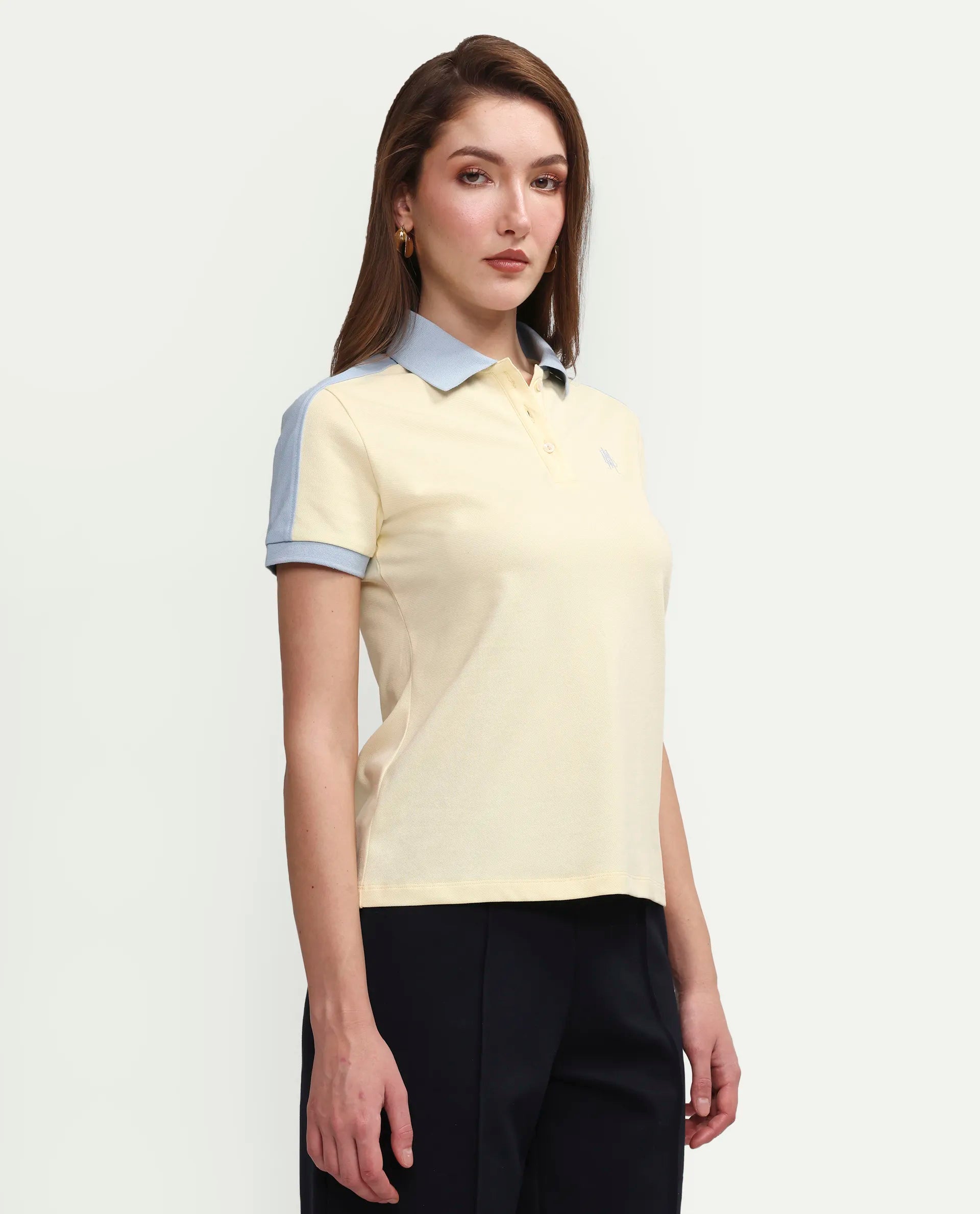 Rareism Women's Zeco Light Yellow Cotton Blend Half Sleeve Regular Fit Plain Polo