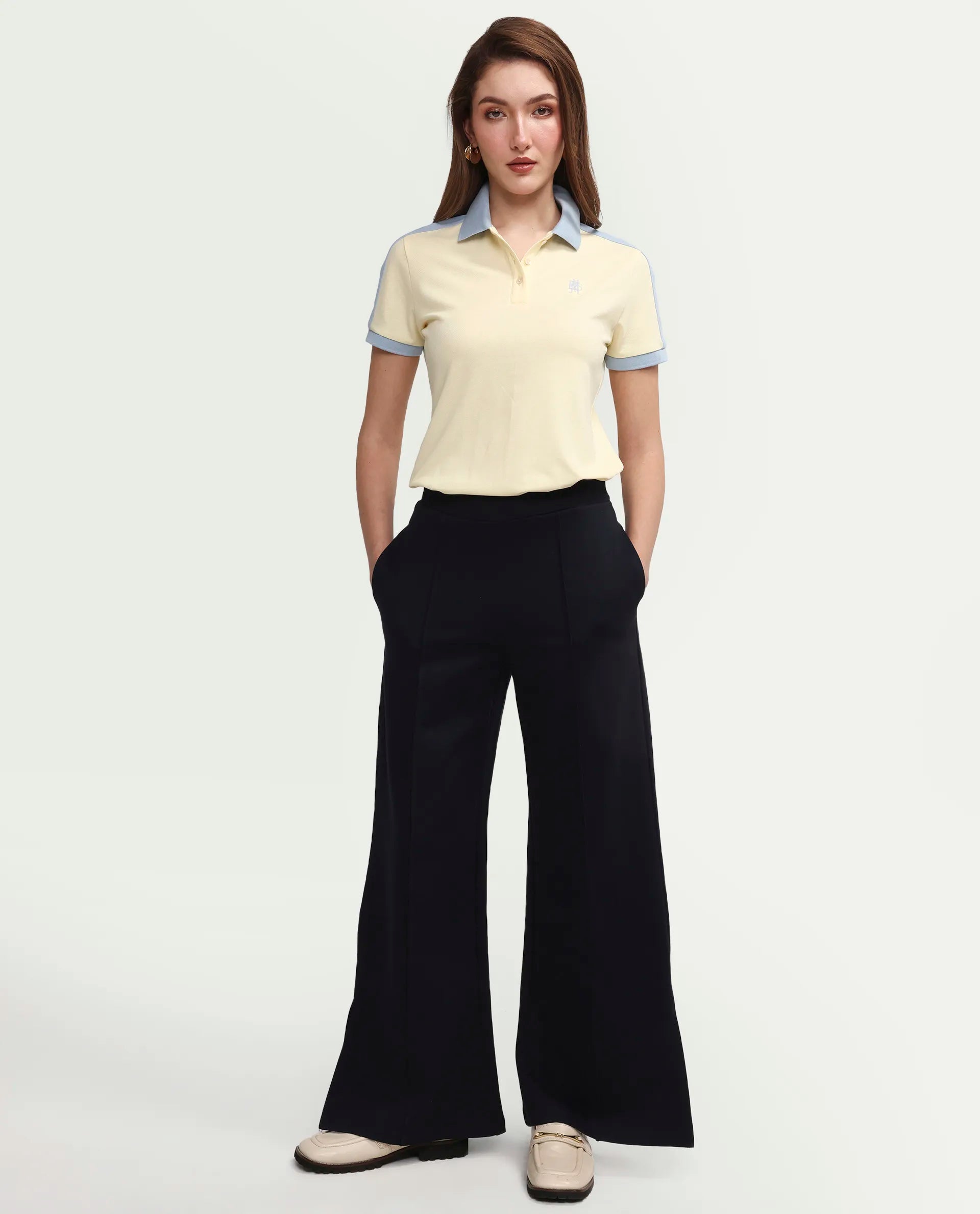 Rareism Women's Zeco Light Yellow Cotton Blend Half Sleeve Regular Fit Plain Polo