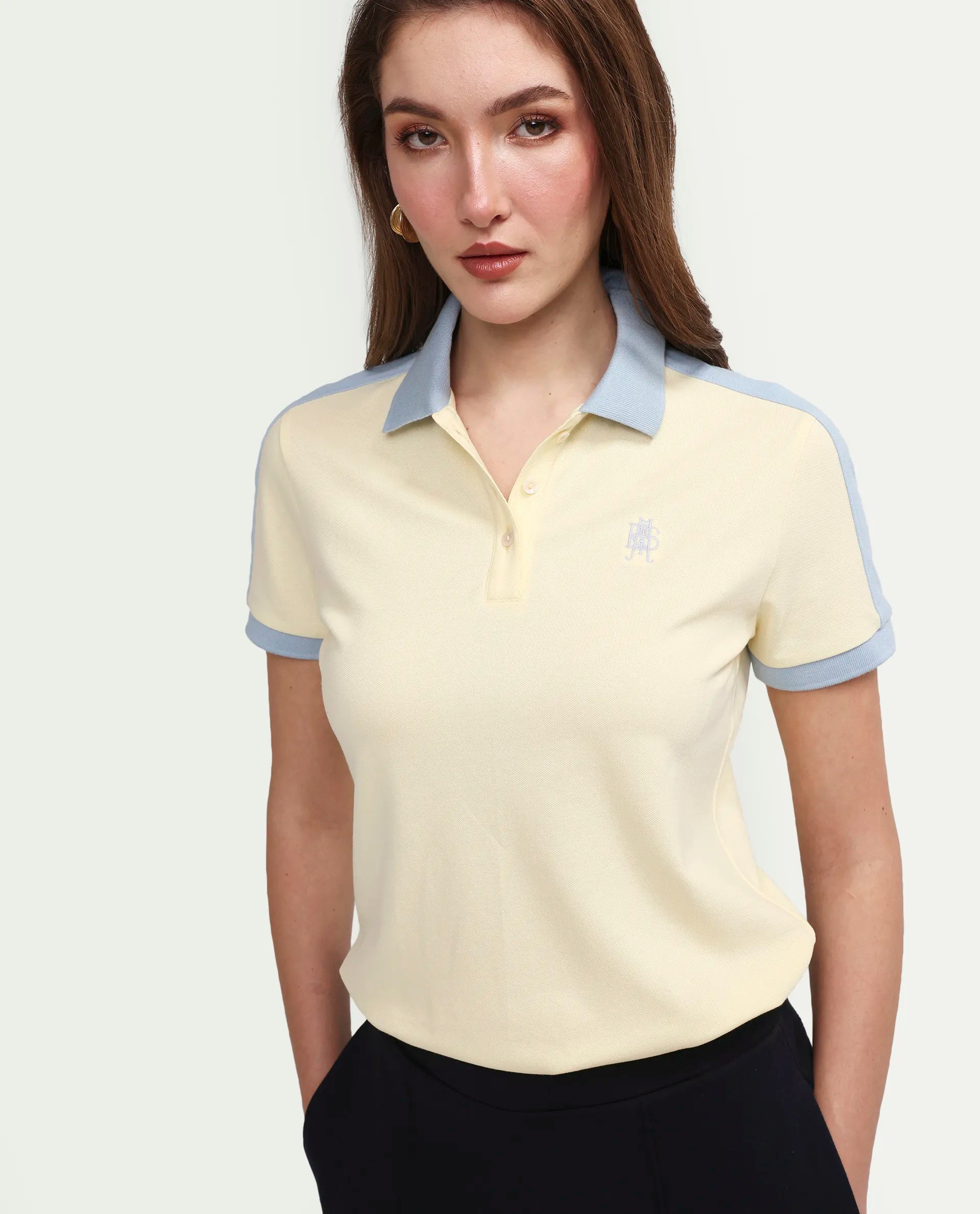 Rareism Women's Zeco Light Yellow Cotton Blend Half Sleeve Regular Fit Plain Polo