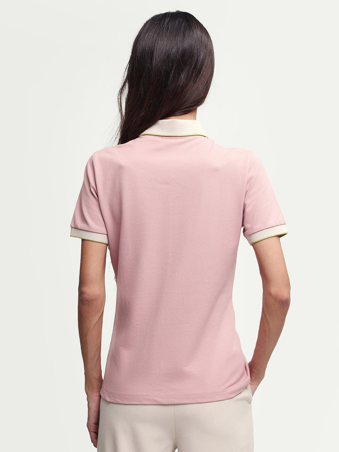 Rareism Women's Zipe Dusky Pink Cotton Lycra Half Sleeve Regular Fit Plain Polo