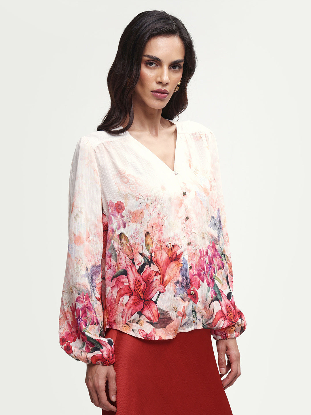 Rareism Women's Aerit Multi Viscose Blend Full Sleeve Regular Fit Floral Print Top