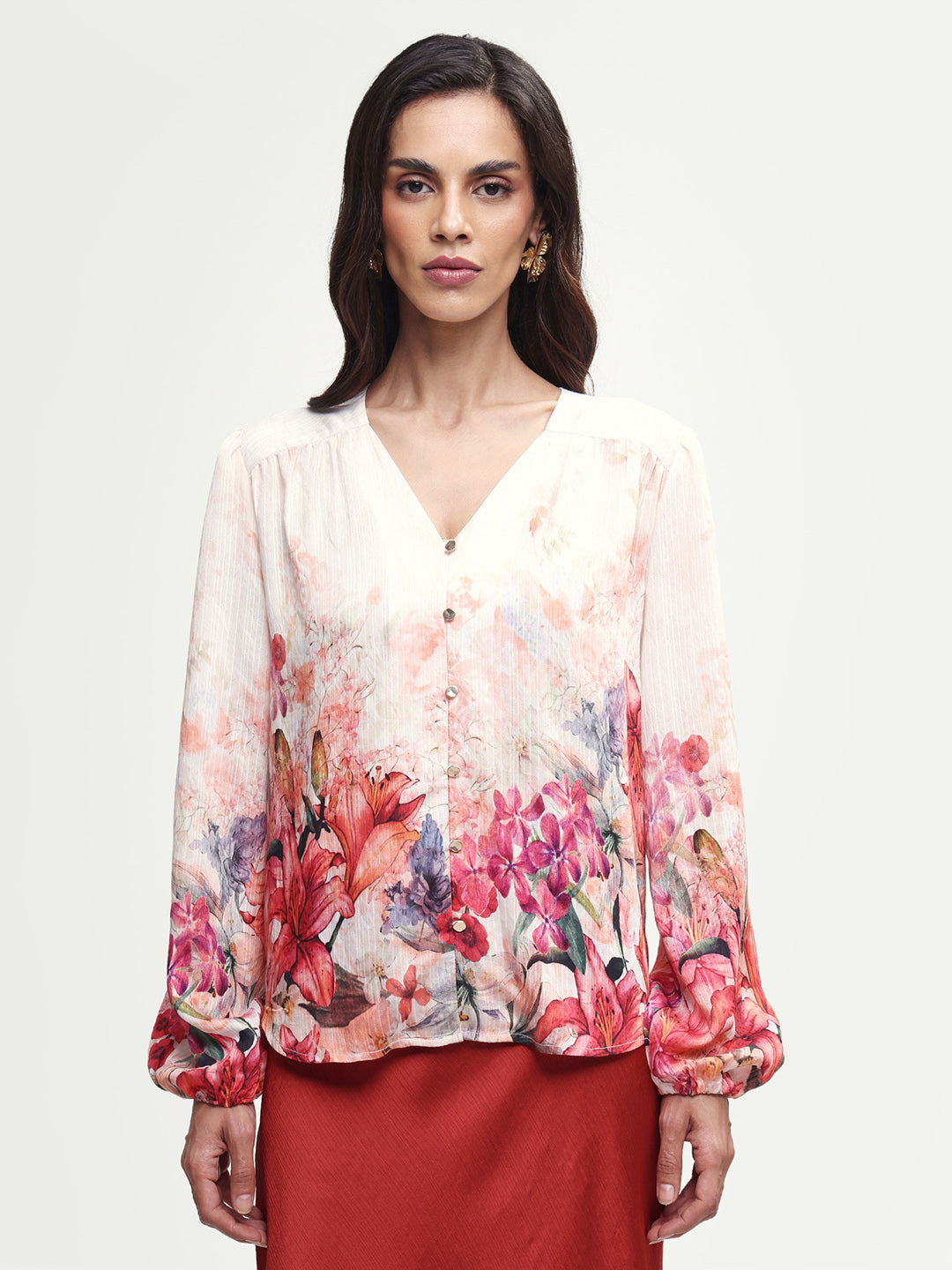 Rareism Women's Aerit Multi Viscose Blend Full Sleeve Regular Fit Floral Print Top