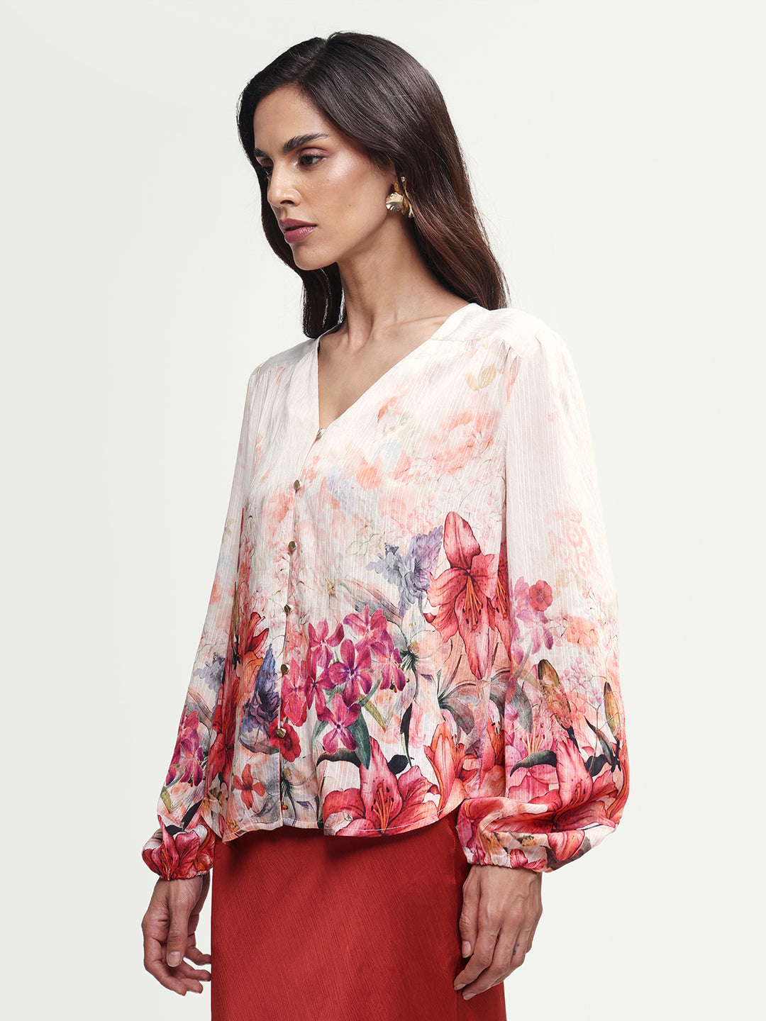 Rareism Women's Aerit Multi Viscose Blend Full Sleeve Regular Fit Floral Print Top