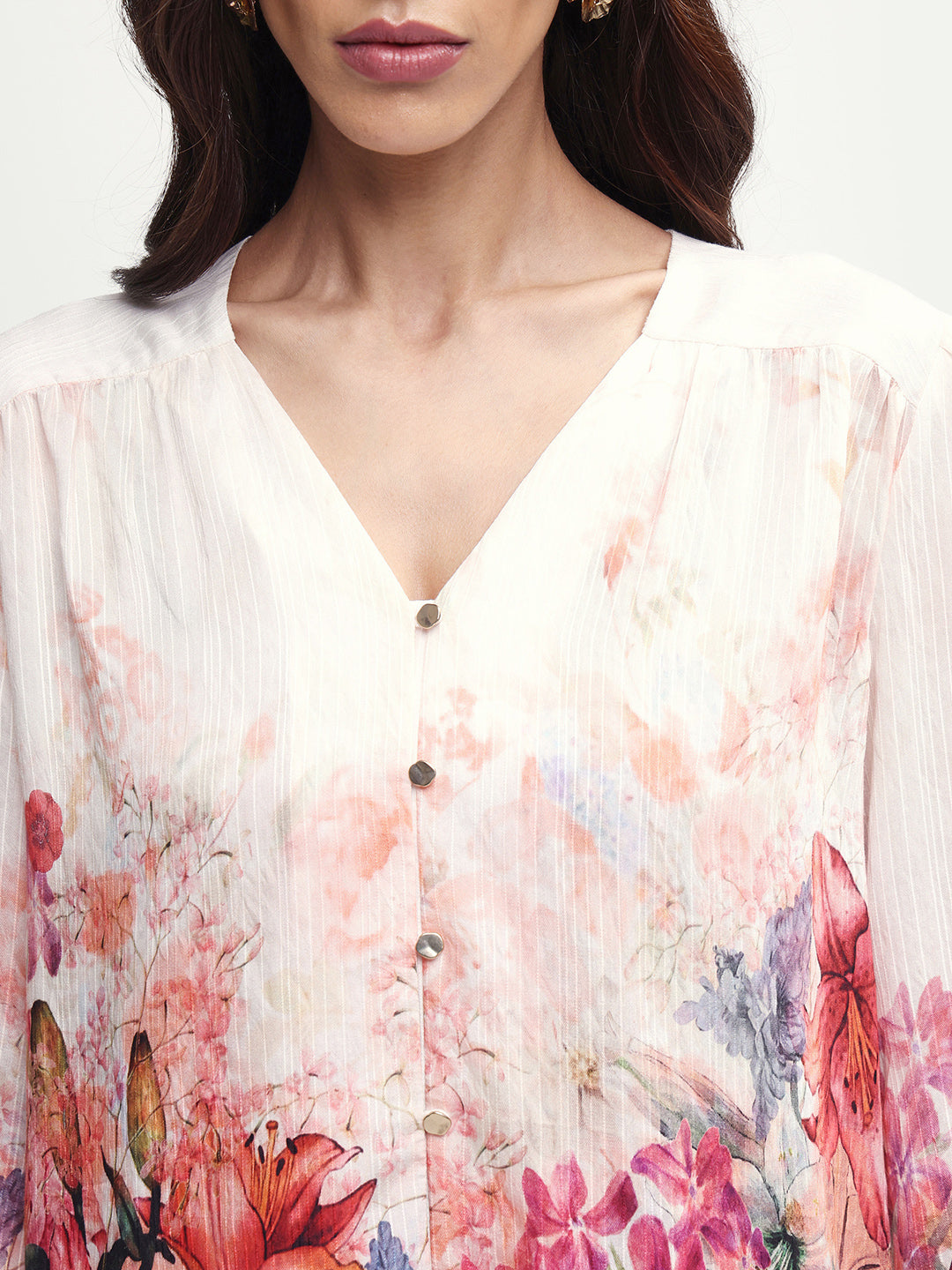 Rareism Women's Aerit Multi Viscose Blend Full Sleeve Regular Fit Floral Print Top