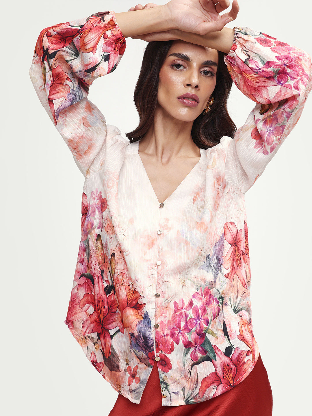 Rareism Women's Aerit Multi Viscose Blend Full Sleeve Regular Fit Floral Print Top