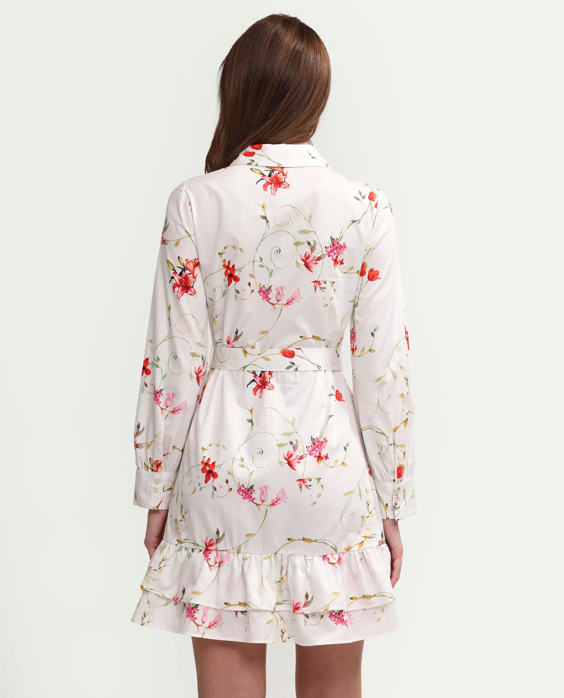 Rareism Women's Alitap Off White Cotton Full Sleeve Fit And Flare Floral Print Dress