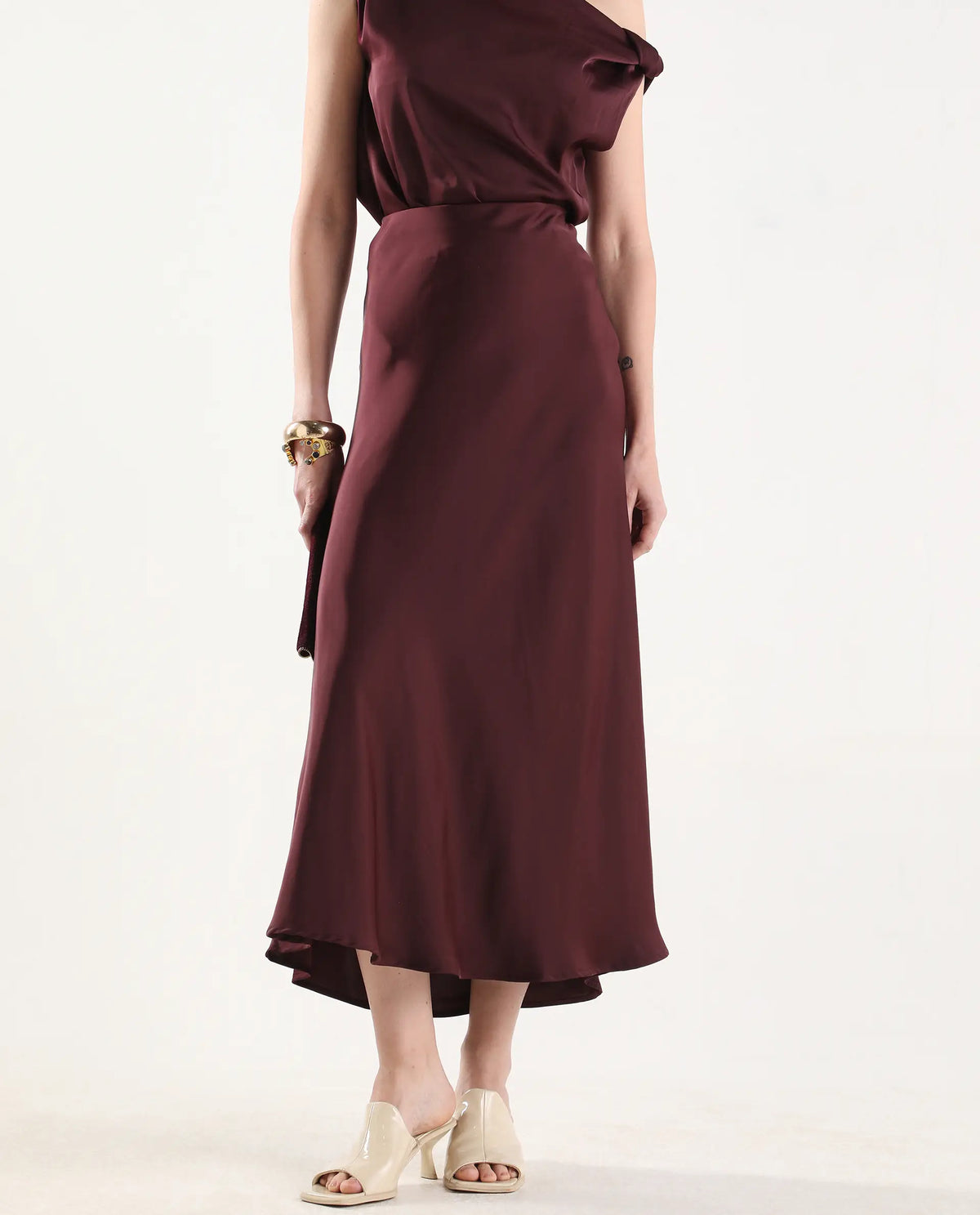 Rareism Women's Aoron-B Maroon Polyester A-Line Plain Skirt
