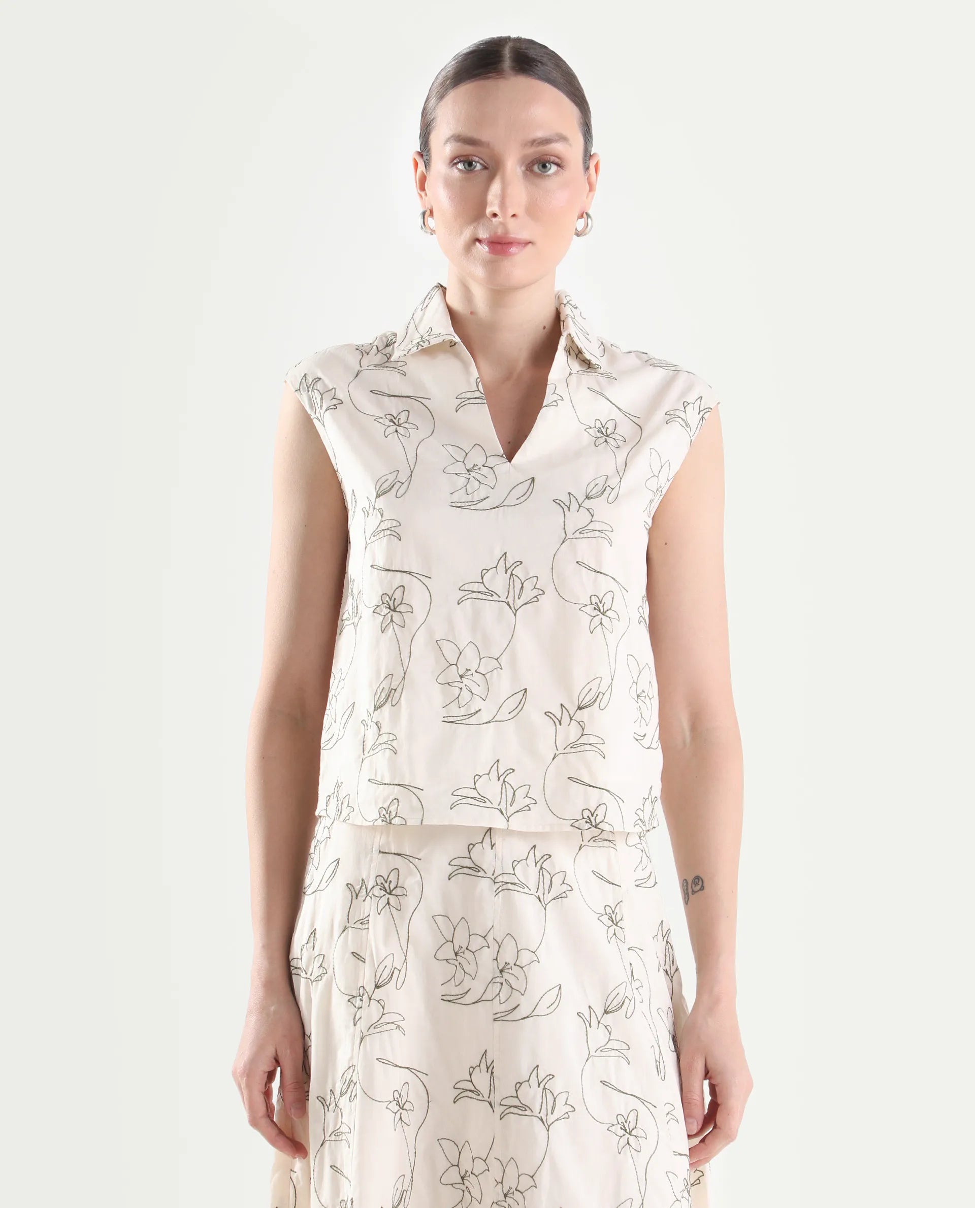 Rareism Women's Ateri-T Beige Cotton Half Sleeve Regular Fit Plain Top