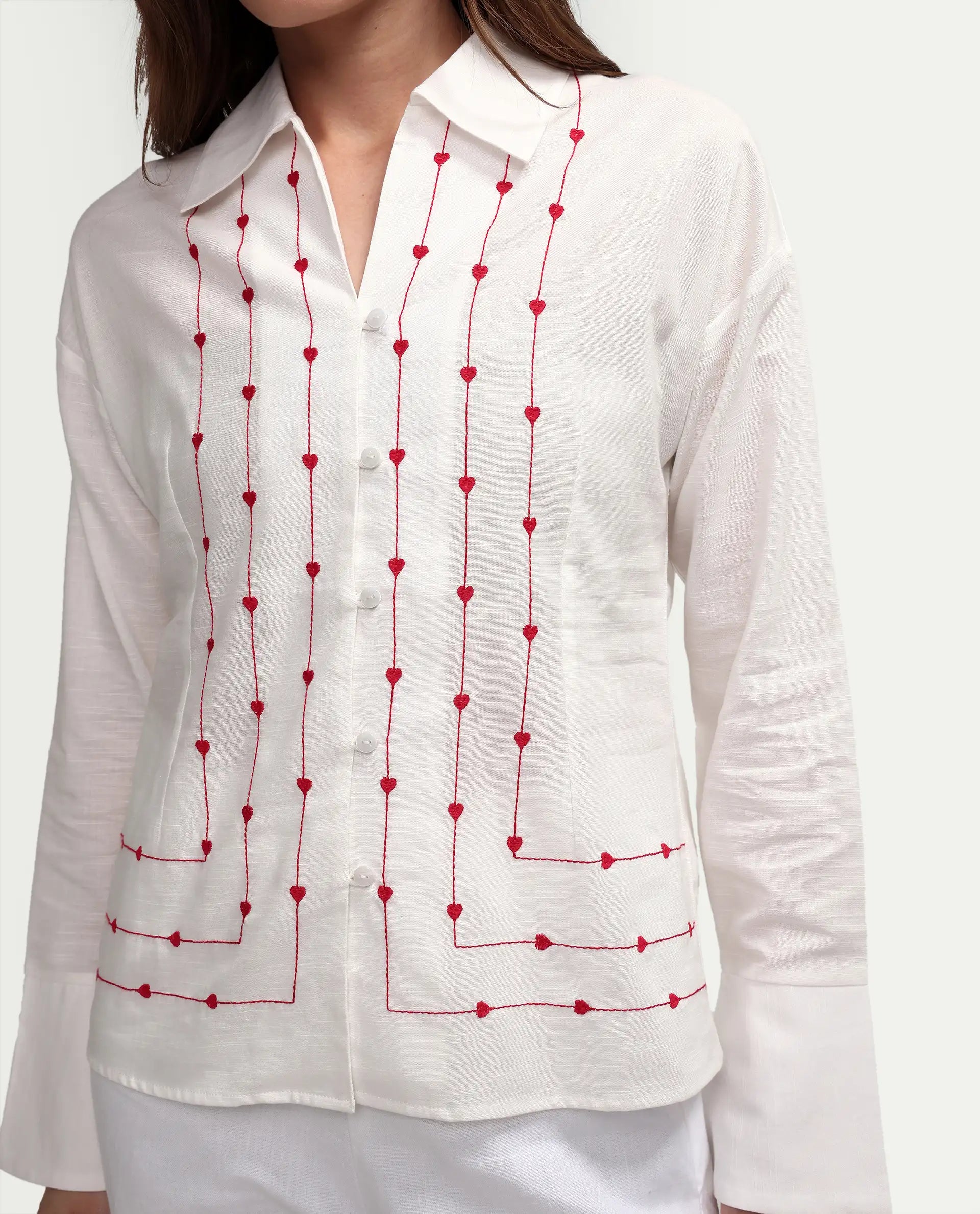 Rareism Women's Atone Off White Cotton Full Sleeve Regular Fit Plain Top