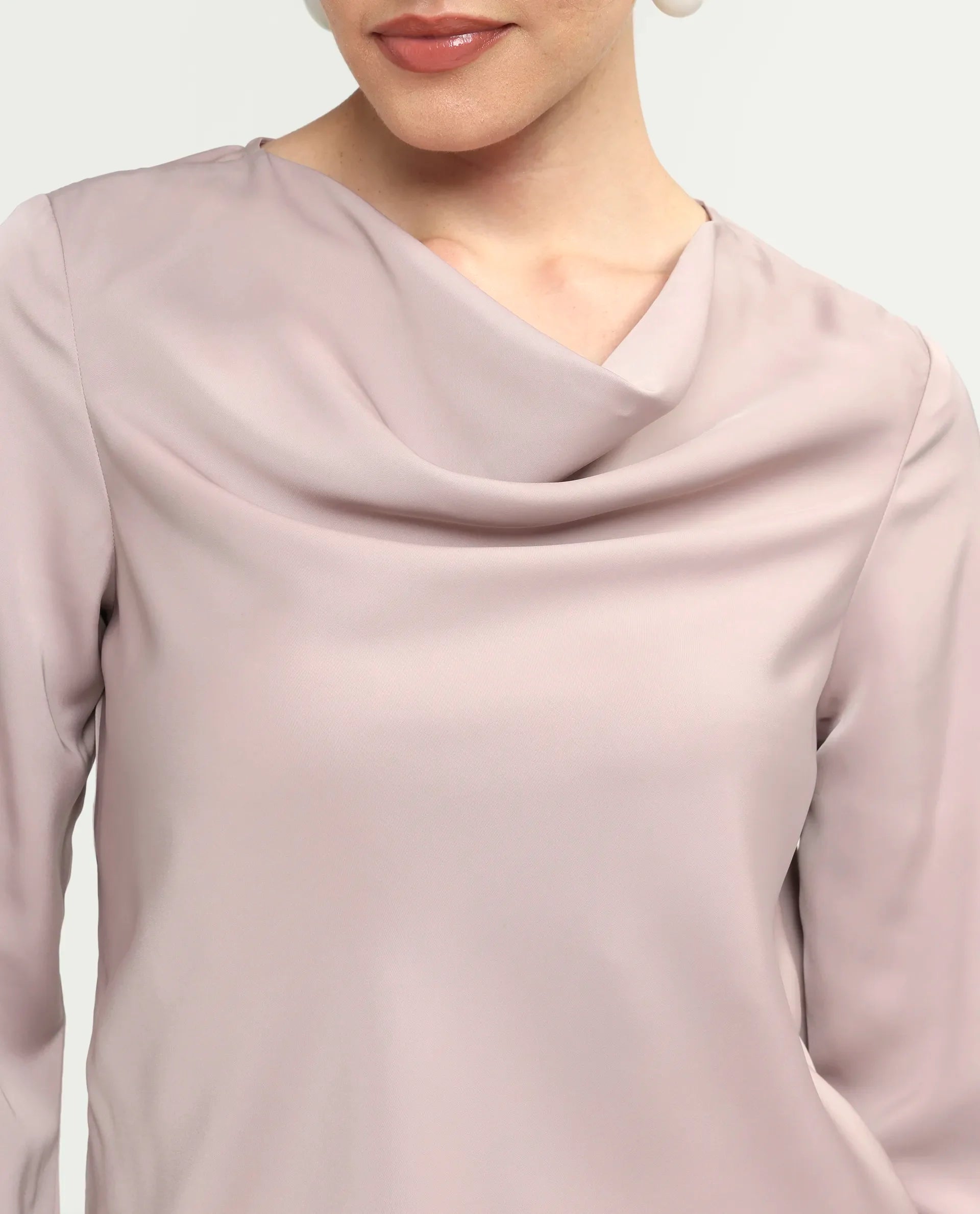 Rareism Women's Avier Dusky Pink Polyester Full Sleeve Cowl Neck Regular Fit Plain Top