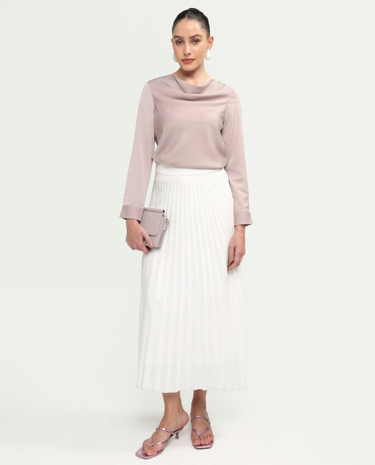 Rareism Women's Avier Dusky Pink Polyester Full Sleeve Cowl Neck Regular Fit Plain Top