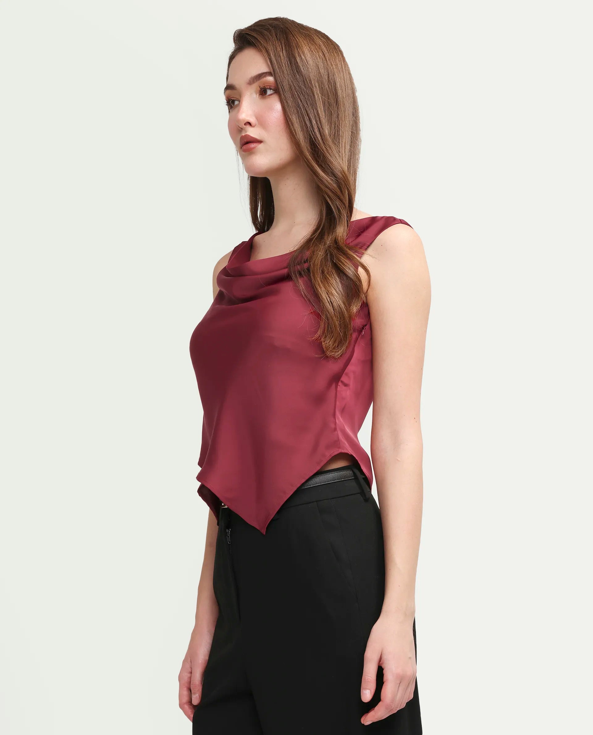 Rareism Women's Avini Red Polyester Sleeveless Fitted Plain Top