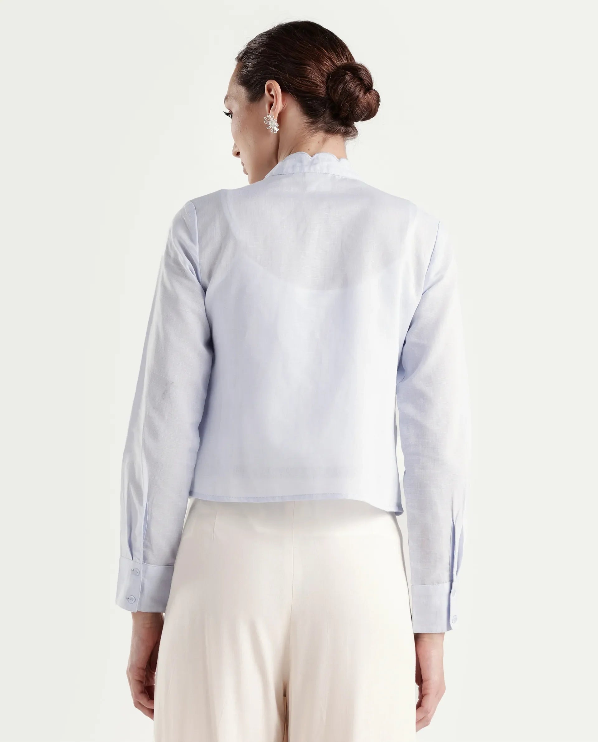 Rareism Women's Azali Light Blue Linen Blend Full Sleeve Regular Fit Plain Shirt