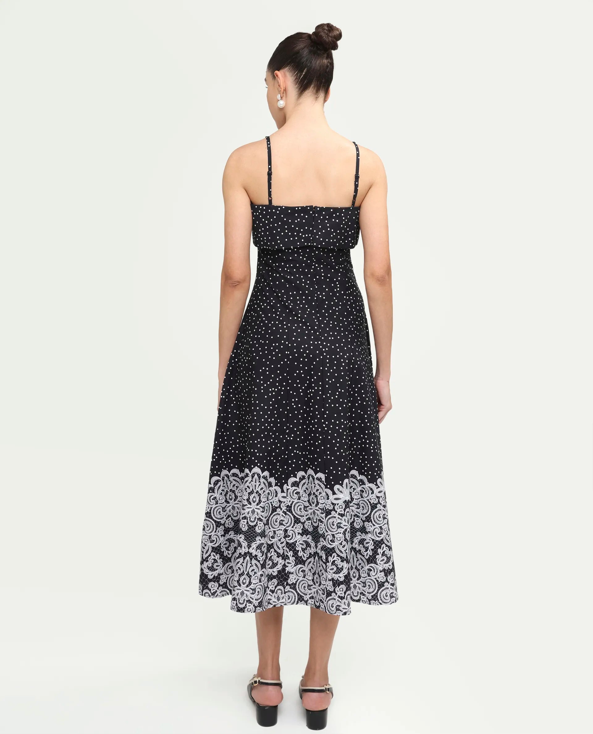 Rareism Women's Cerah Black Cotton Sleeveless A-Line Polka Print Dress