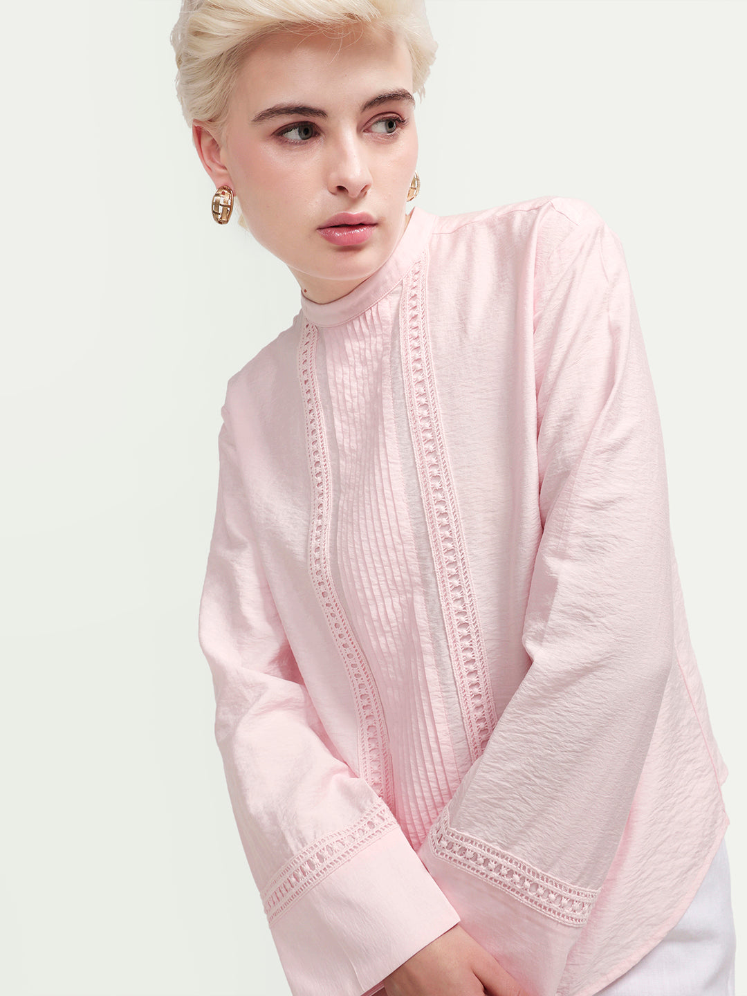 Rareism Women's Cilu Light Pink Viscose Blend Full Sleeve Relaxed Fit Plain Top