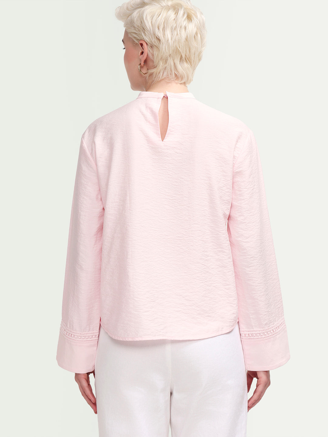 Rareism Women's Cilu Light Pink Viscose Blend Full Sleeve Relaxed Fit Plain Top