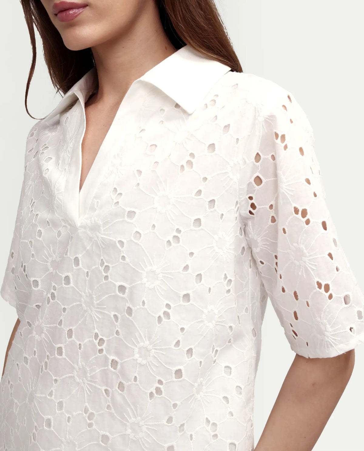 Rareism Women's Mazi-T Off White Cotton Half Sleeve Jonny Collar Regular Top