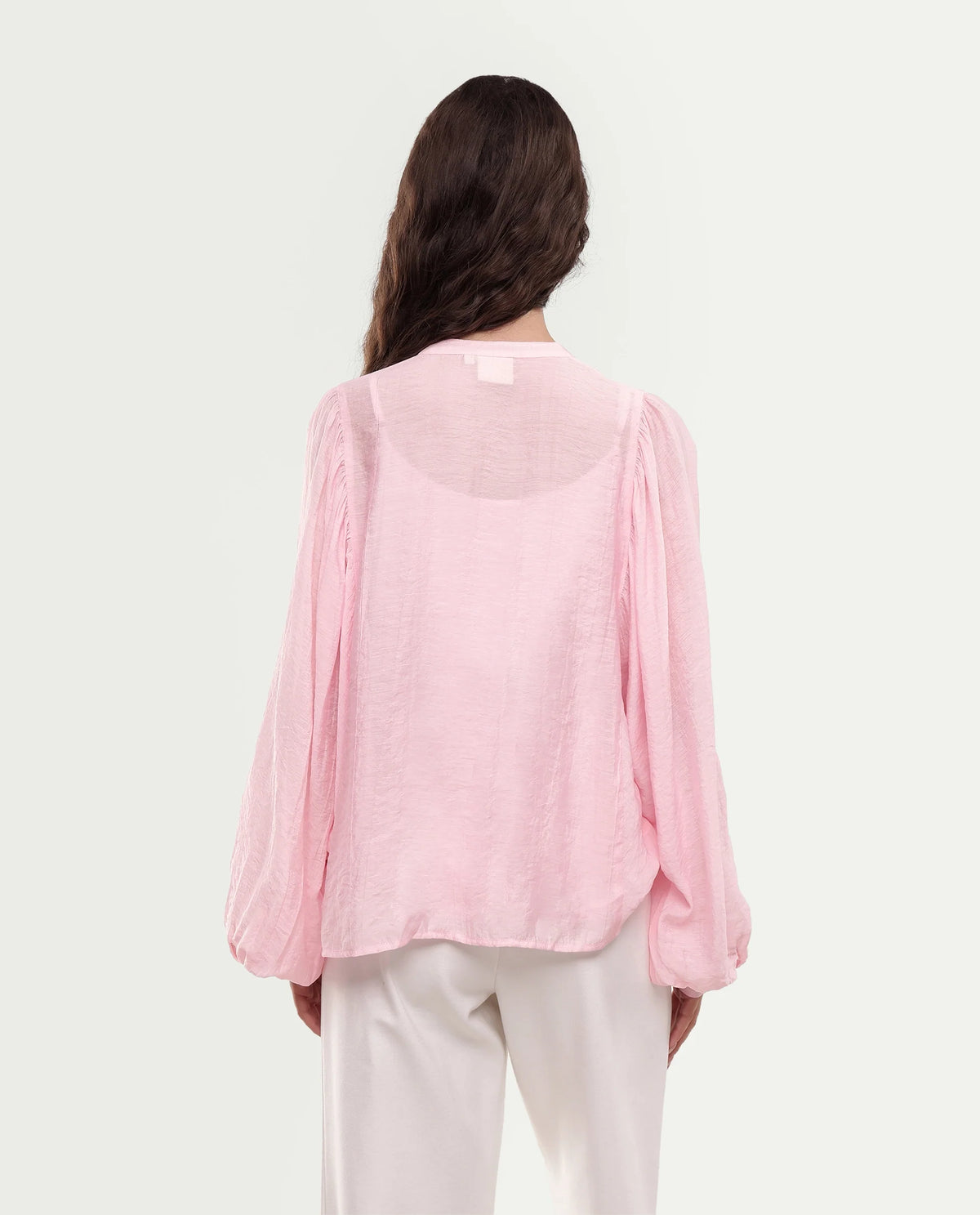 Rareism Women's Minis Light Pink Viscose Full Sleeve Band Collar Regular Top