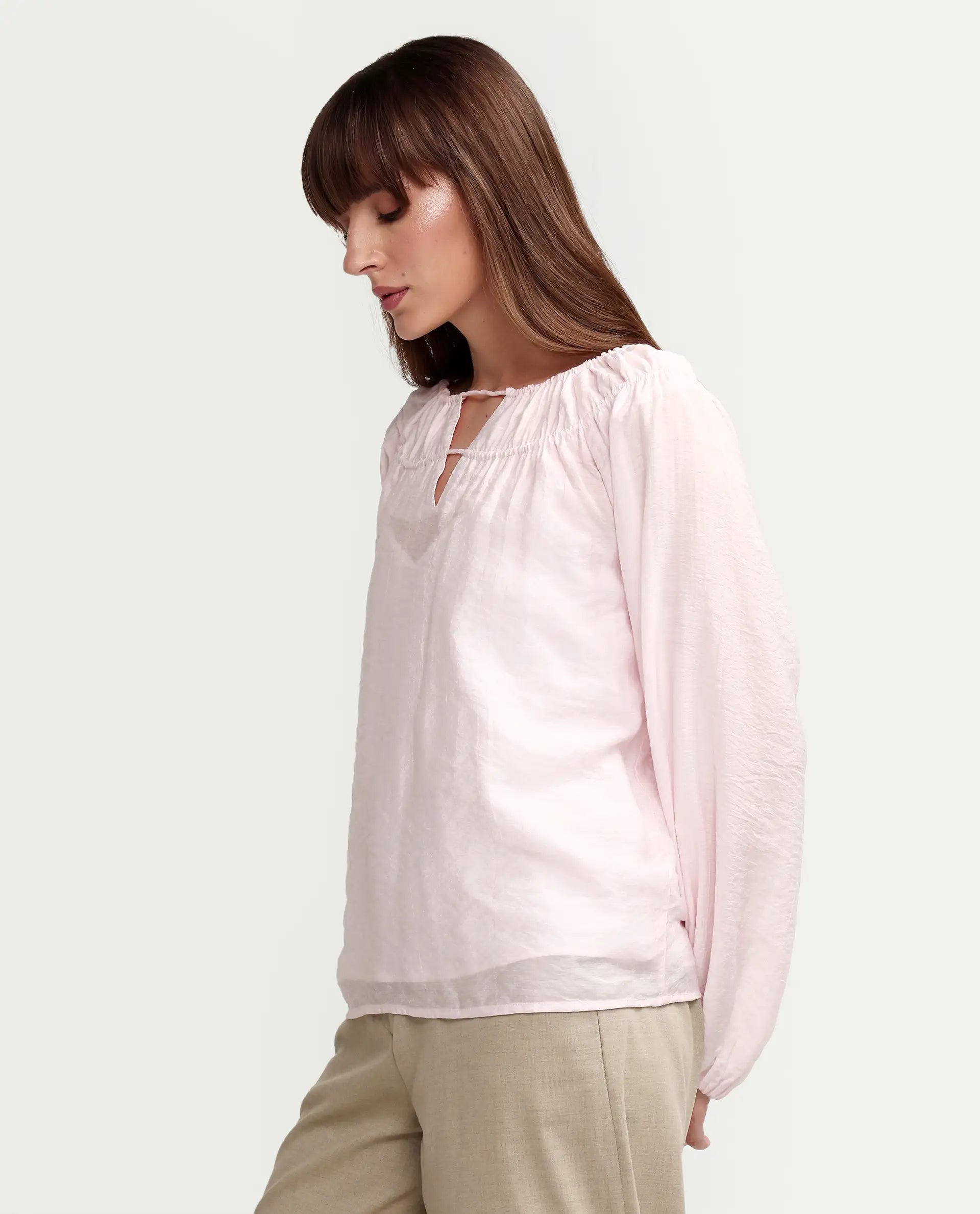 Rareism Women's Mirino Light Pink Viscose Full Sleeve Boat Neck Regular Top