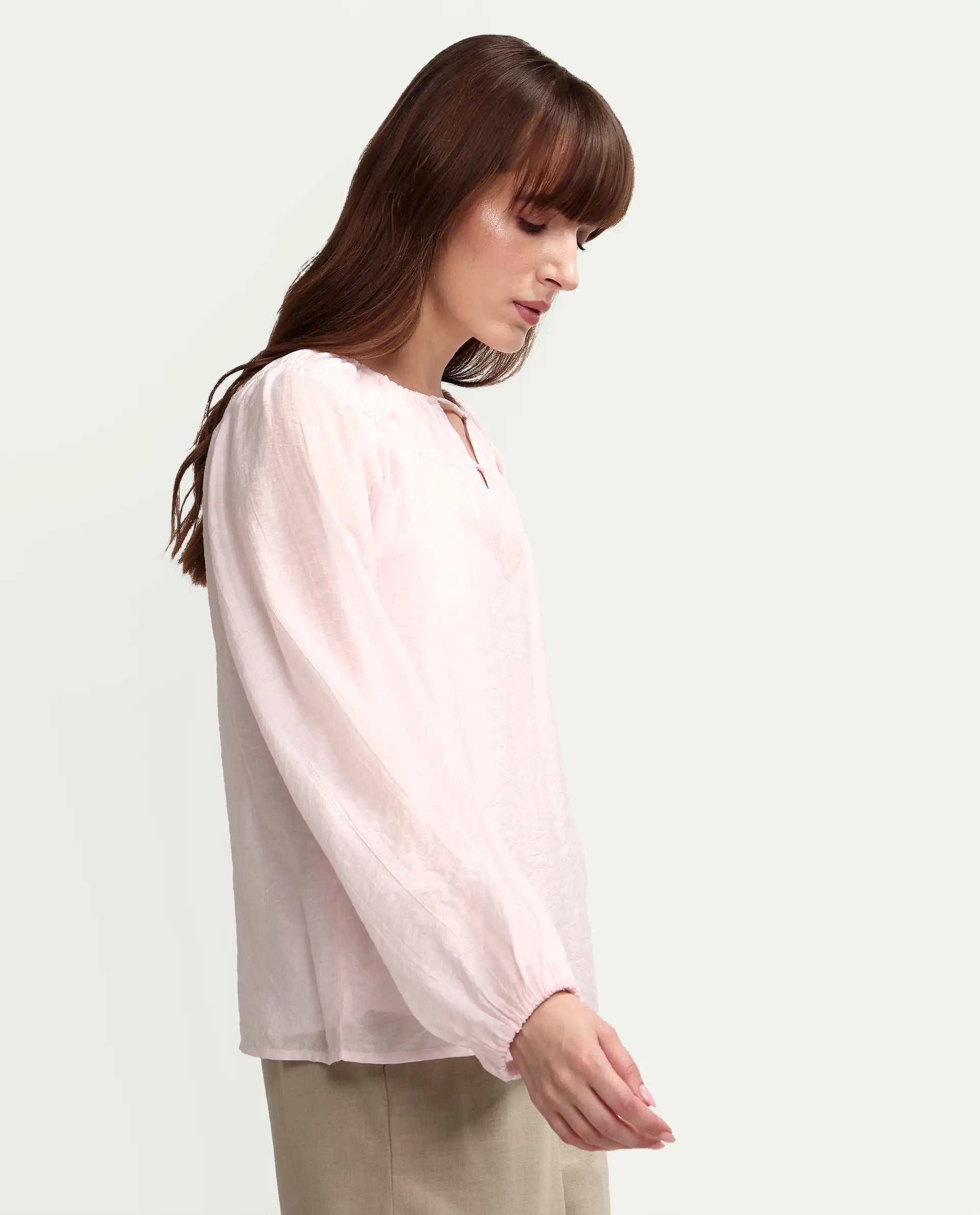 Rareism Women's Mirino Light Pink Viscose Full Sleeve Boat Neck Regular Top