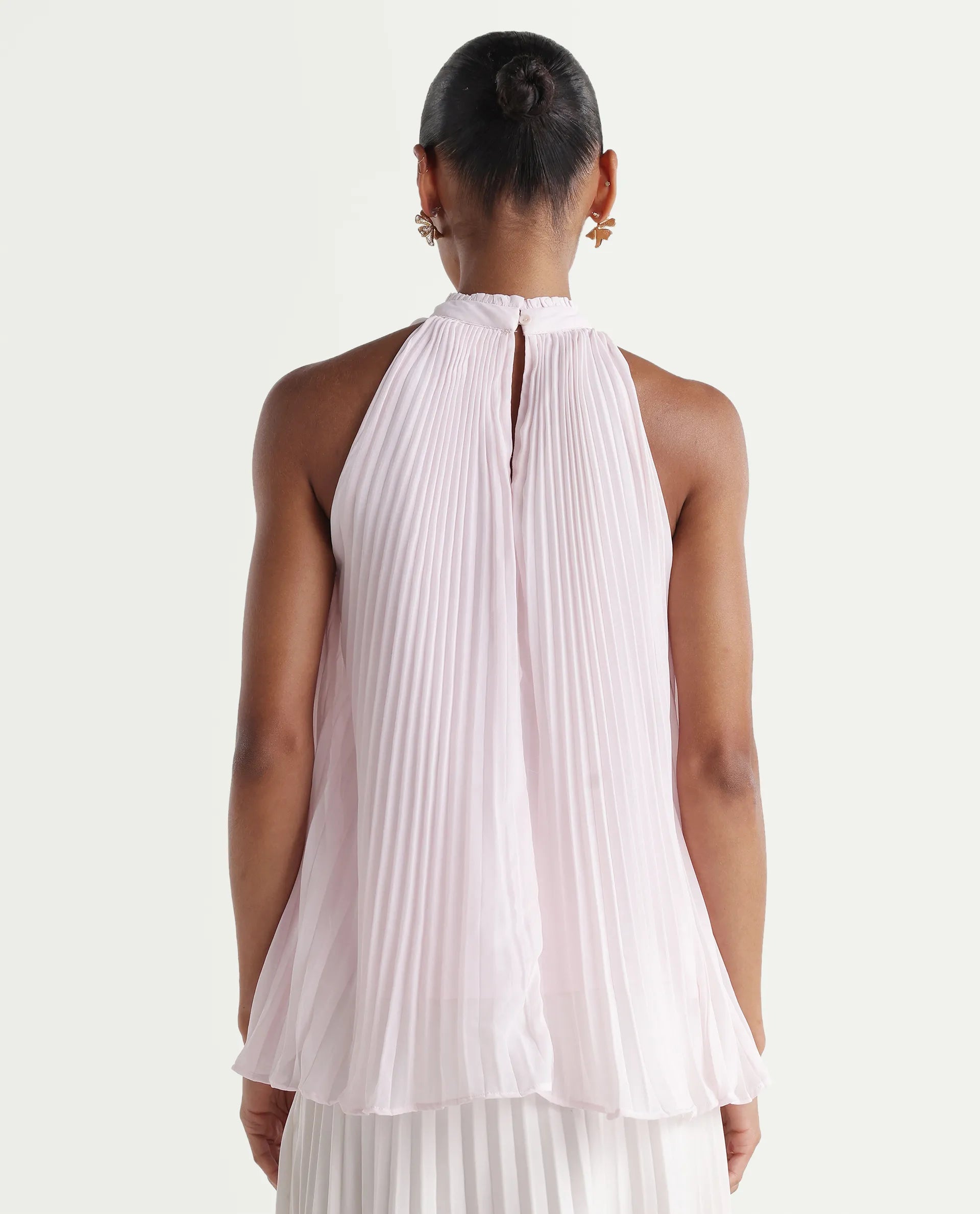 Rareism Women's Moxy Light Pink Polyester Sleeveless Halter Neck Regular Top