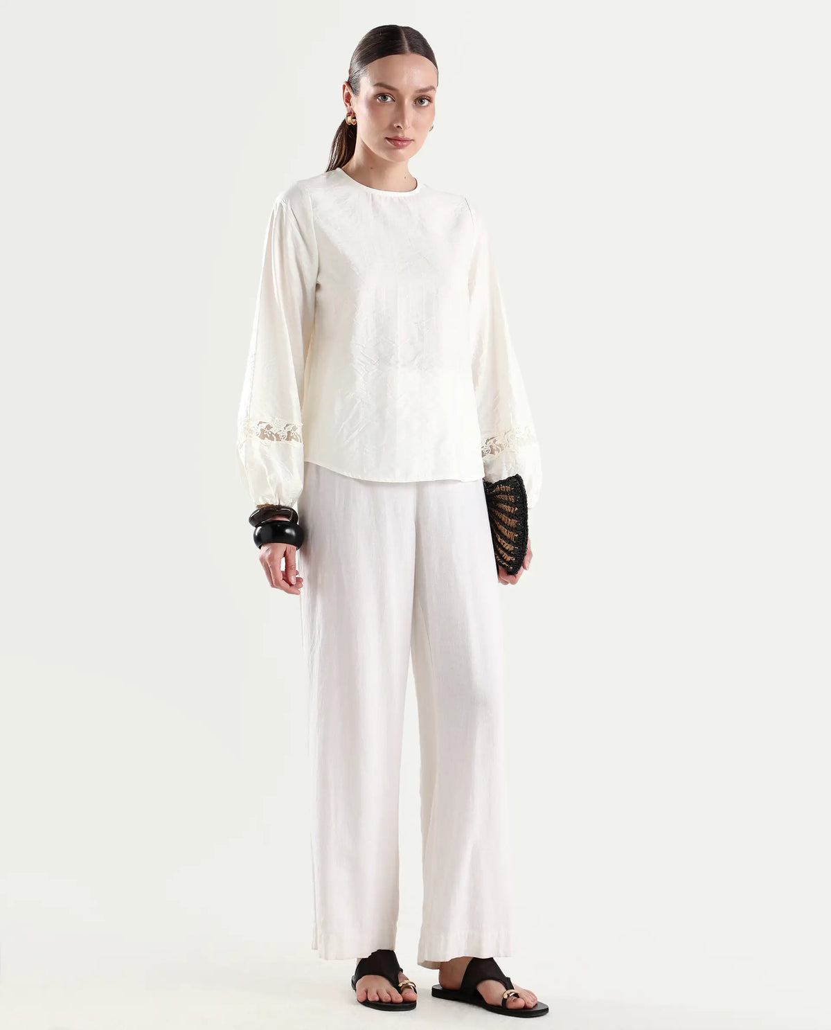 Rareism Women's Vaeli Off White Viscose Blend Full Sleeve Relaxed Fit Plain Top