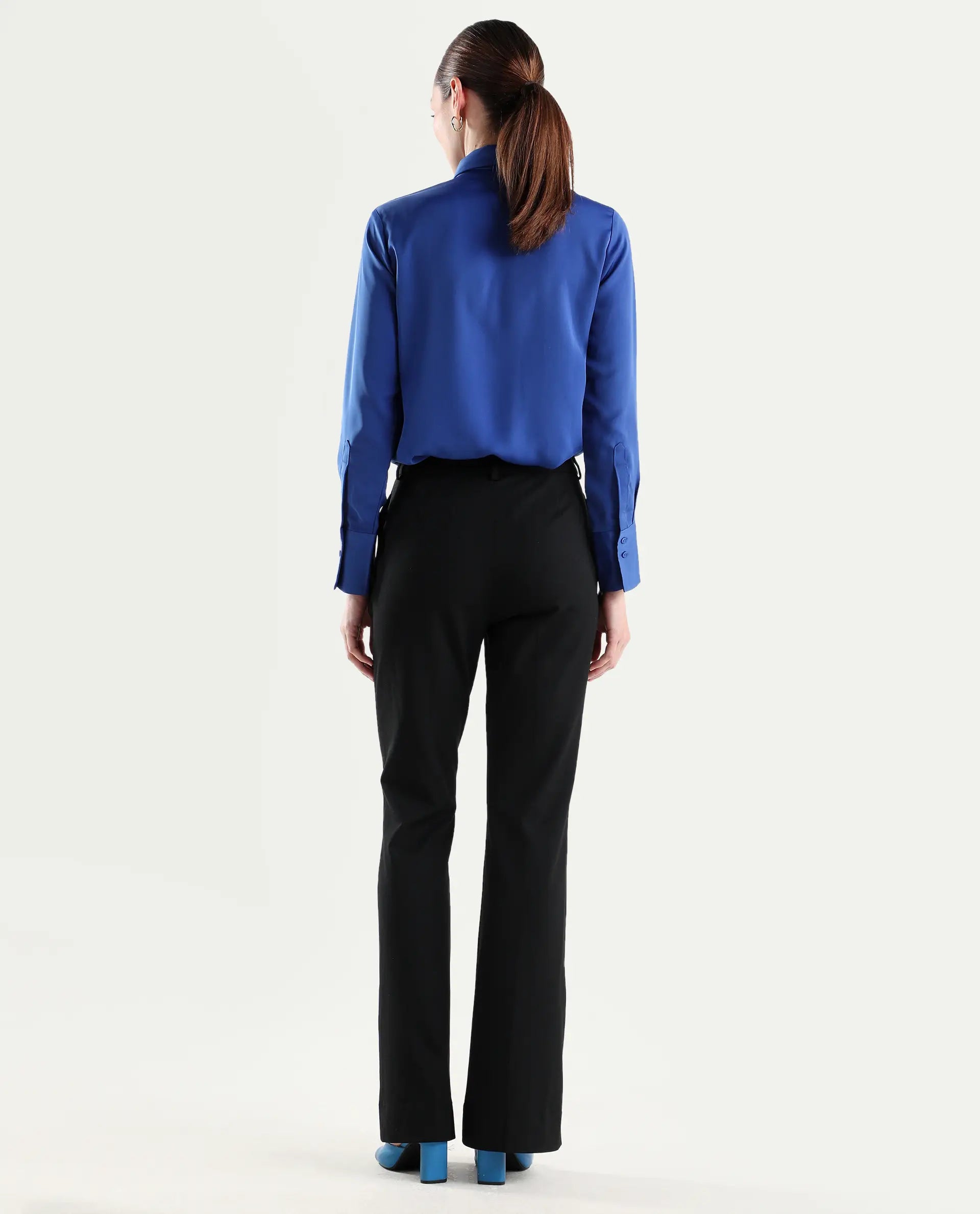 Rareism Women's Frare Black Polyester Blend Fabric Bootcut Plain Trouser