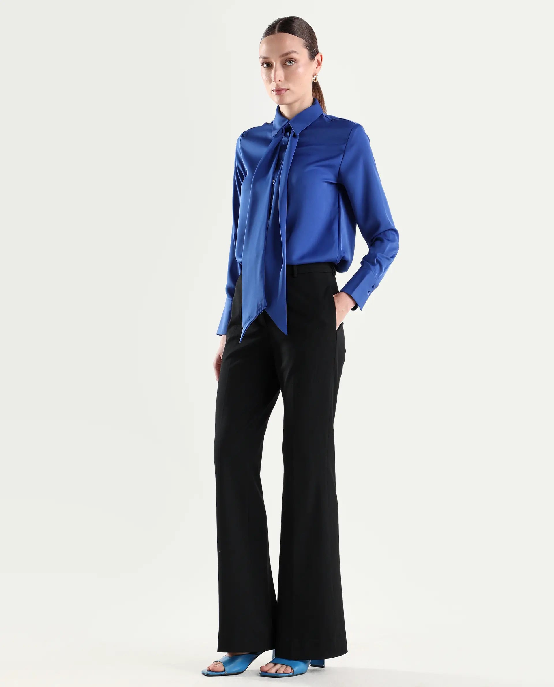 Rareism Women's Frare Black Polyester Blend Fabric Bootcut Plain Trouser