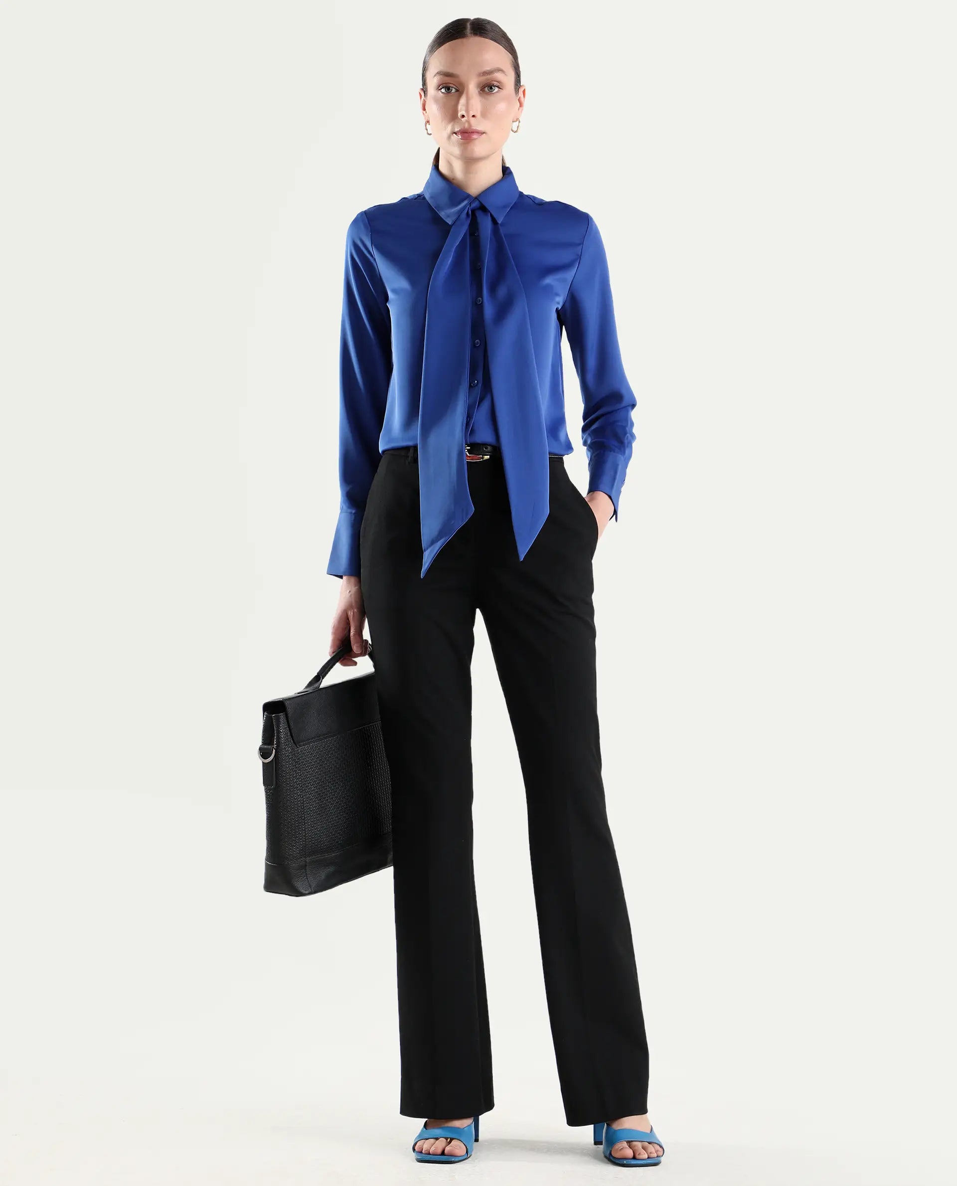 Rareism Women's Frare Black Polyester Blend Fabric Bootcut Plain Trouser