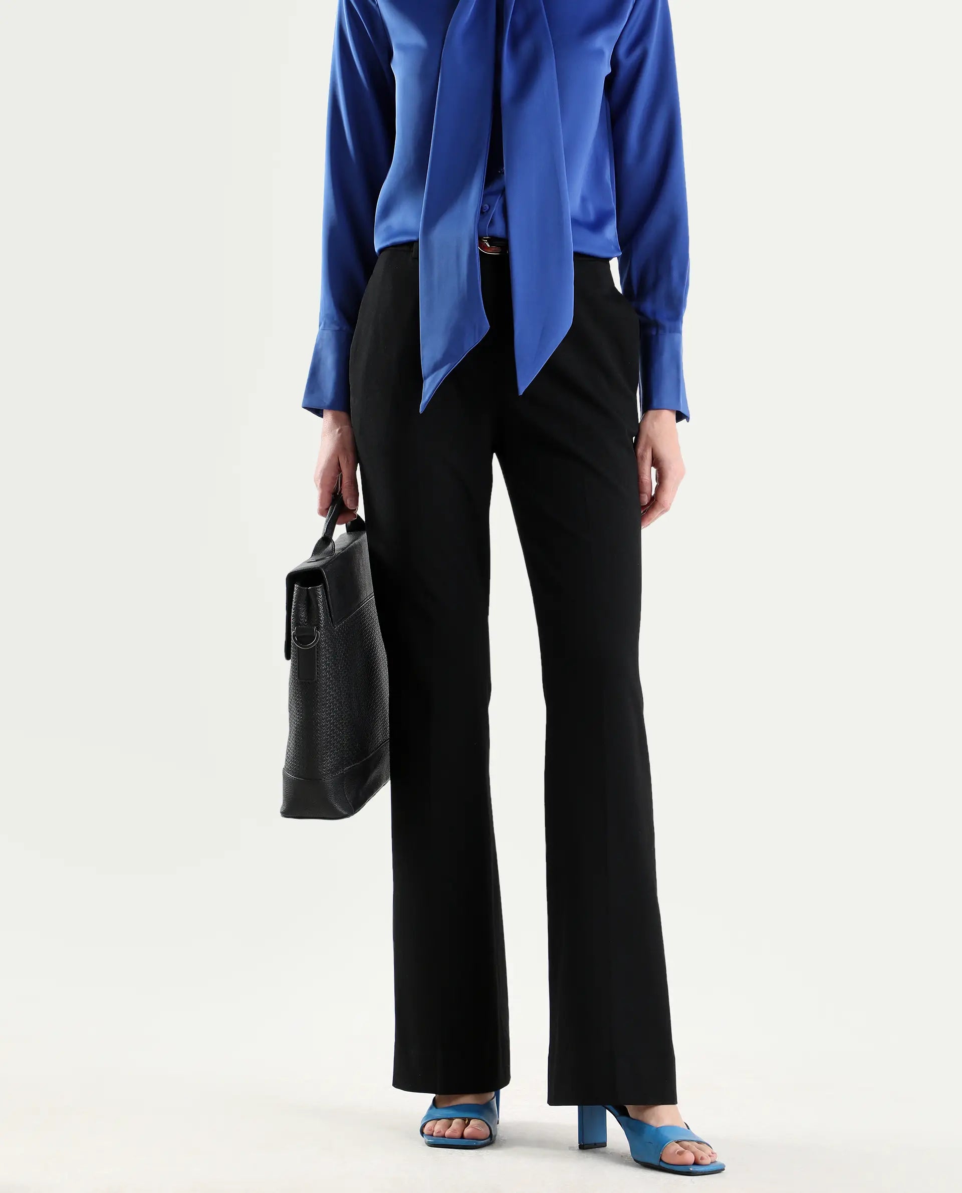 Rareism Women's Frare Black Polyester Blend Fabric Bootcut Plain Trouser