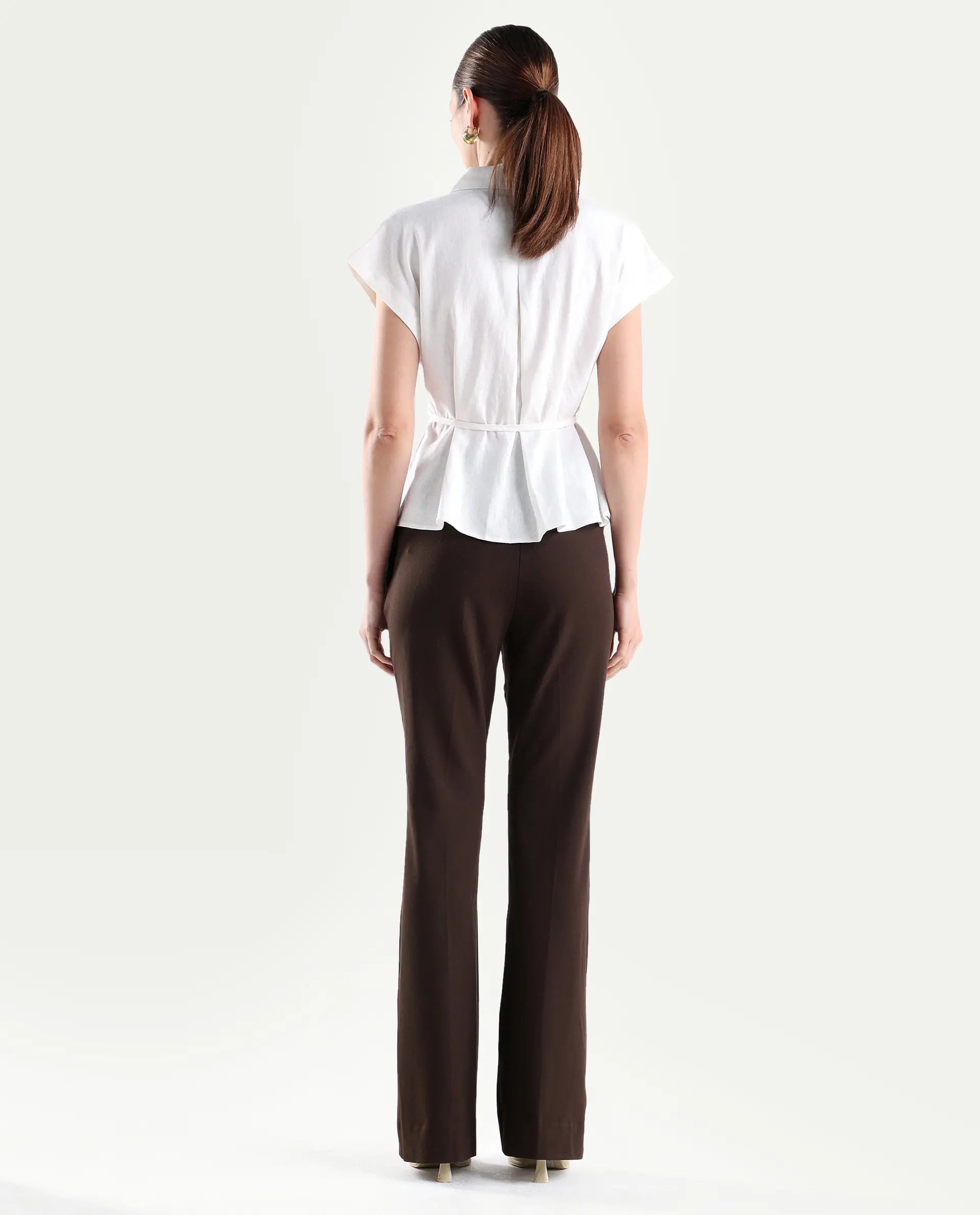 Rareism Women's Frare Brown Polyester Blend Fabric Bootcut Plain Trouser