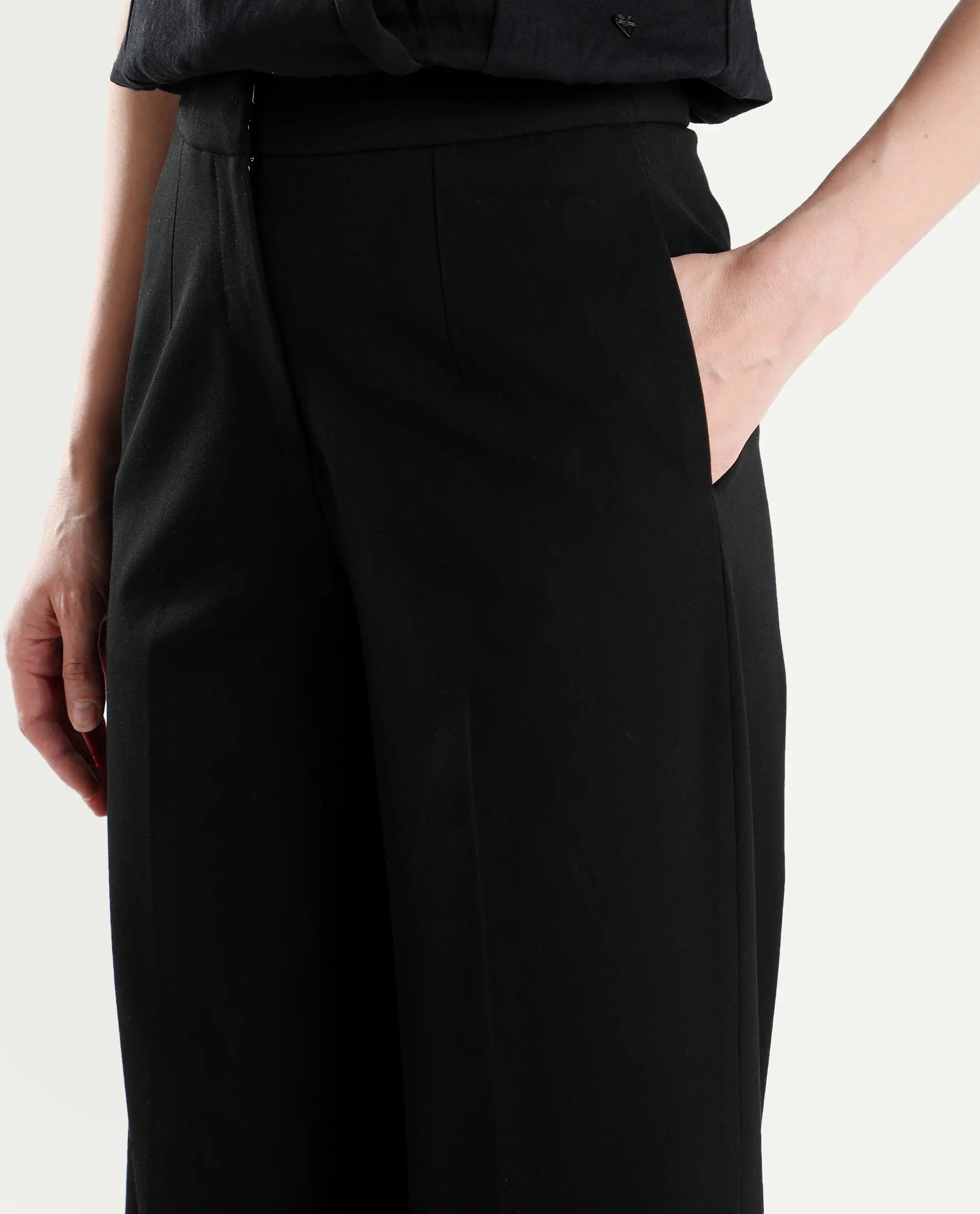 Rareism Women's Srait-1 Black Viscose Fabric Straight Plain Trouser