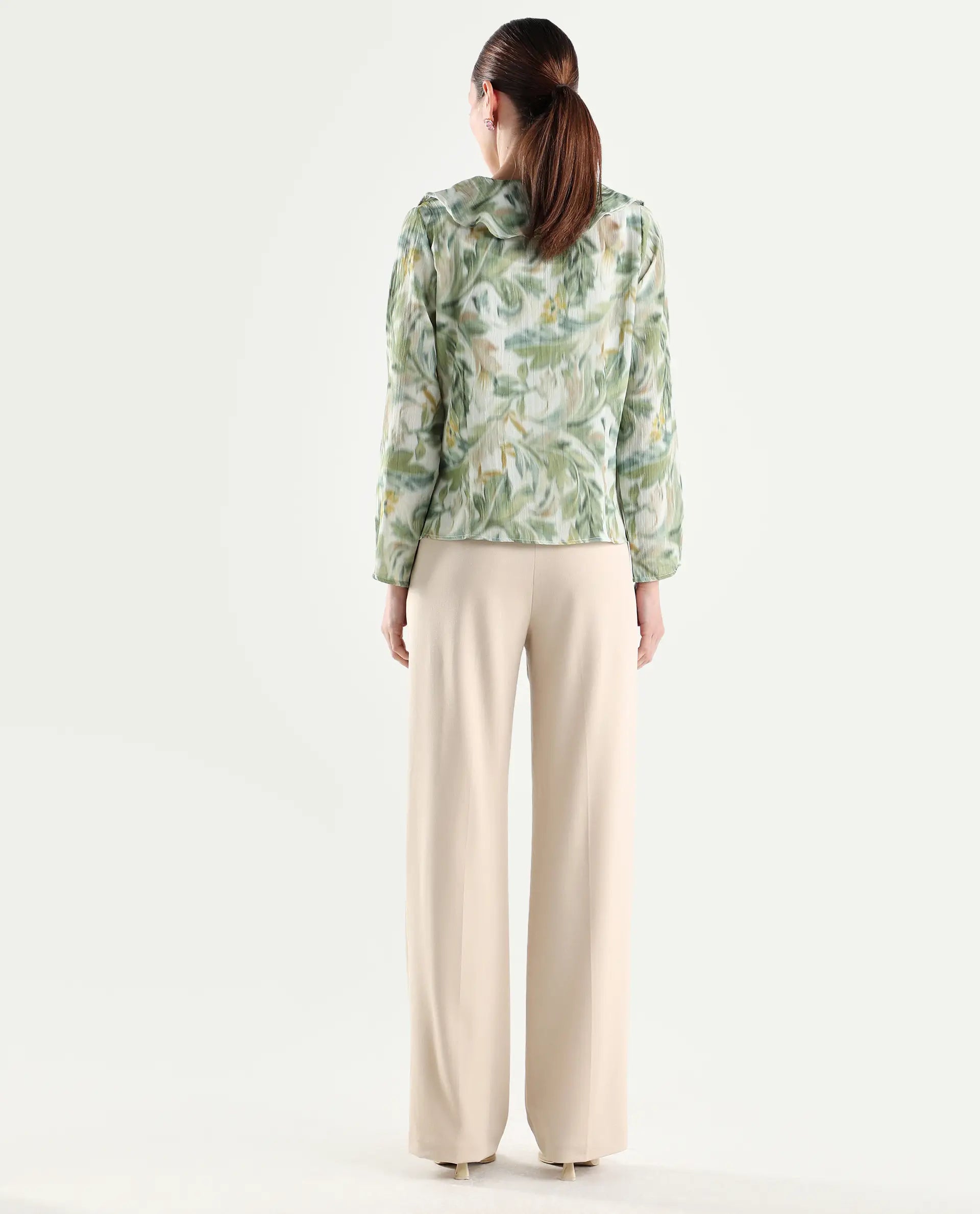 Rareism Women's Srait-1 Beige Polyester Blend Fabric Straight Plain Trouser