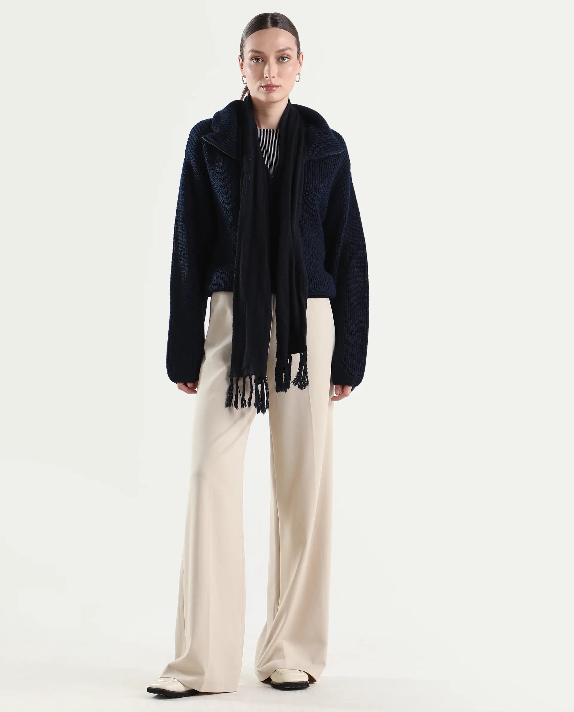 Rareism Women's Widy Beige Polyester Blend Fabric Wide Plain Trouser