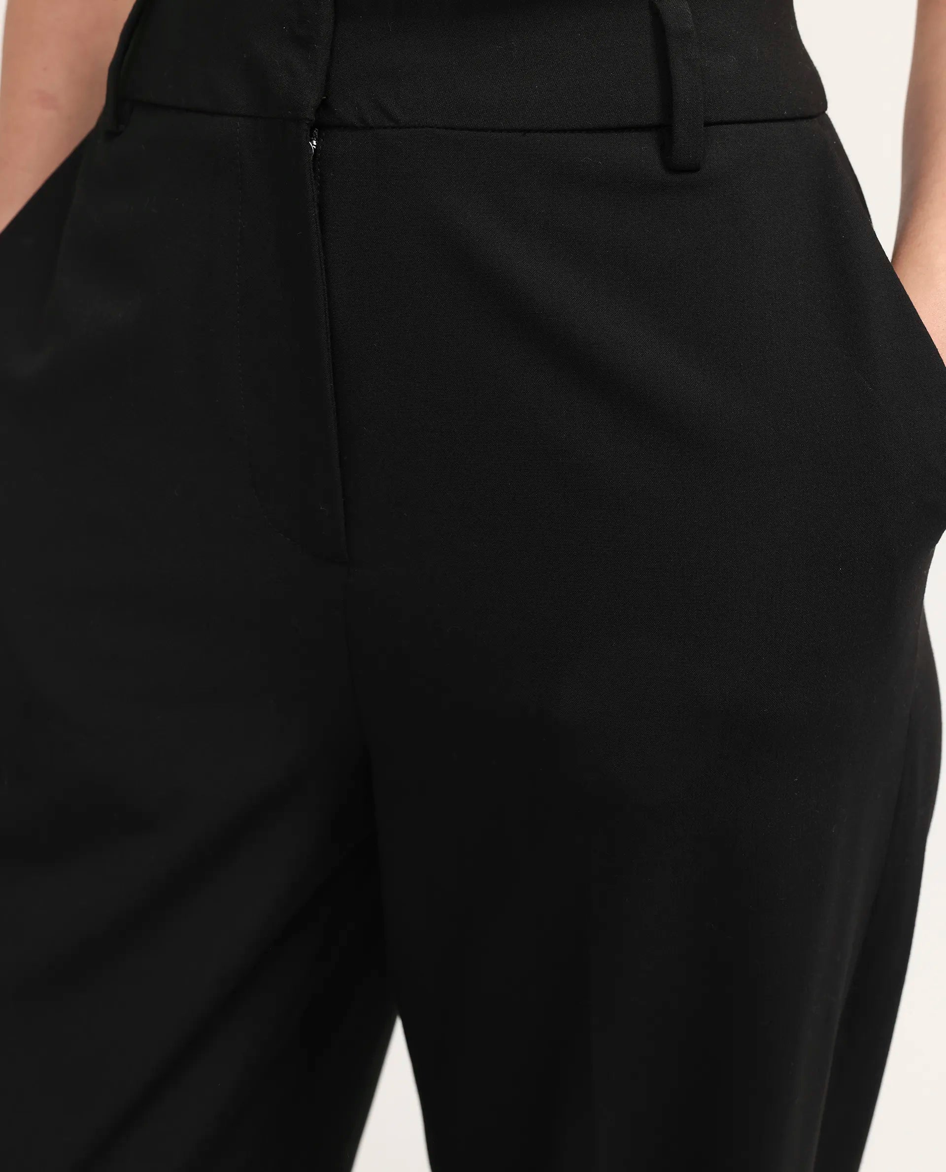 Rareism Women's Celina-B Black Poly Viscose Wide Plain Trouser