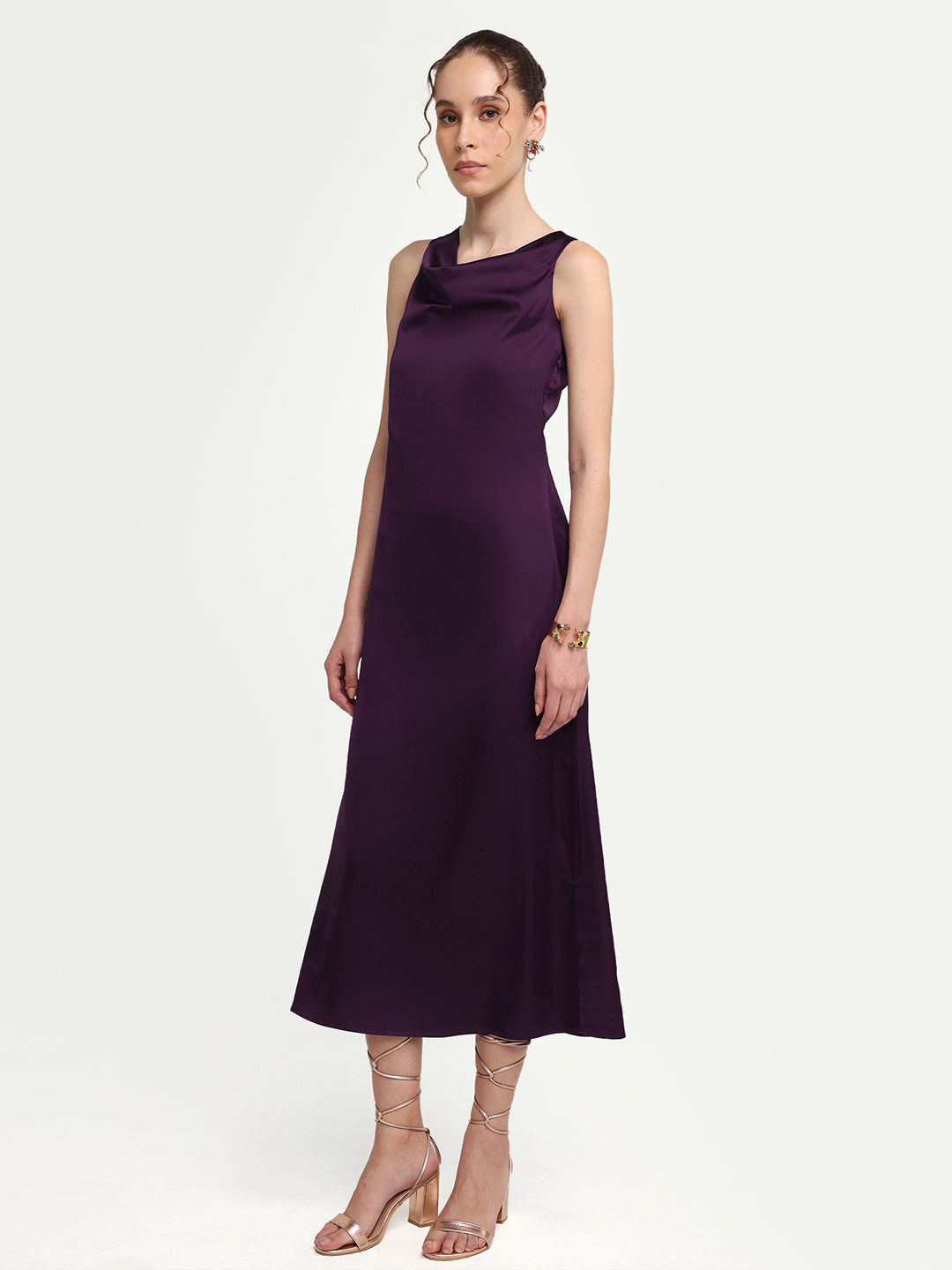 Rareism Women's Addina Purple Polyester Cowl Neck Pull-On Bodycon Plain Dress