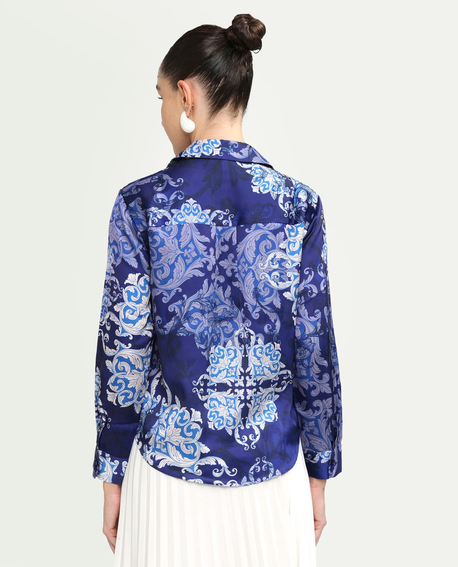 Rareism Women's Aleen Blue Polyester Full Sleeve Spread Collar Relaxed Fit Printed Shirt