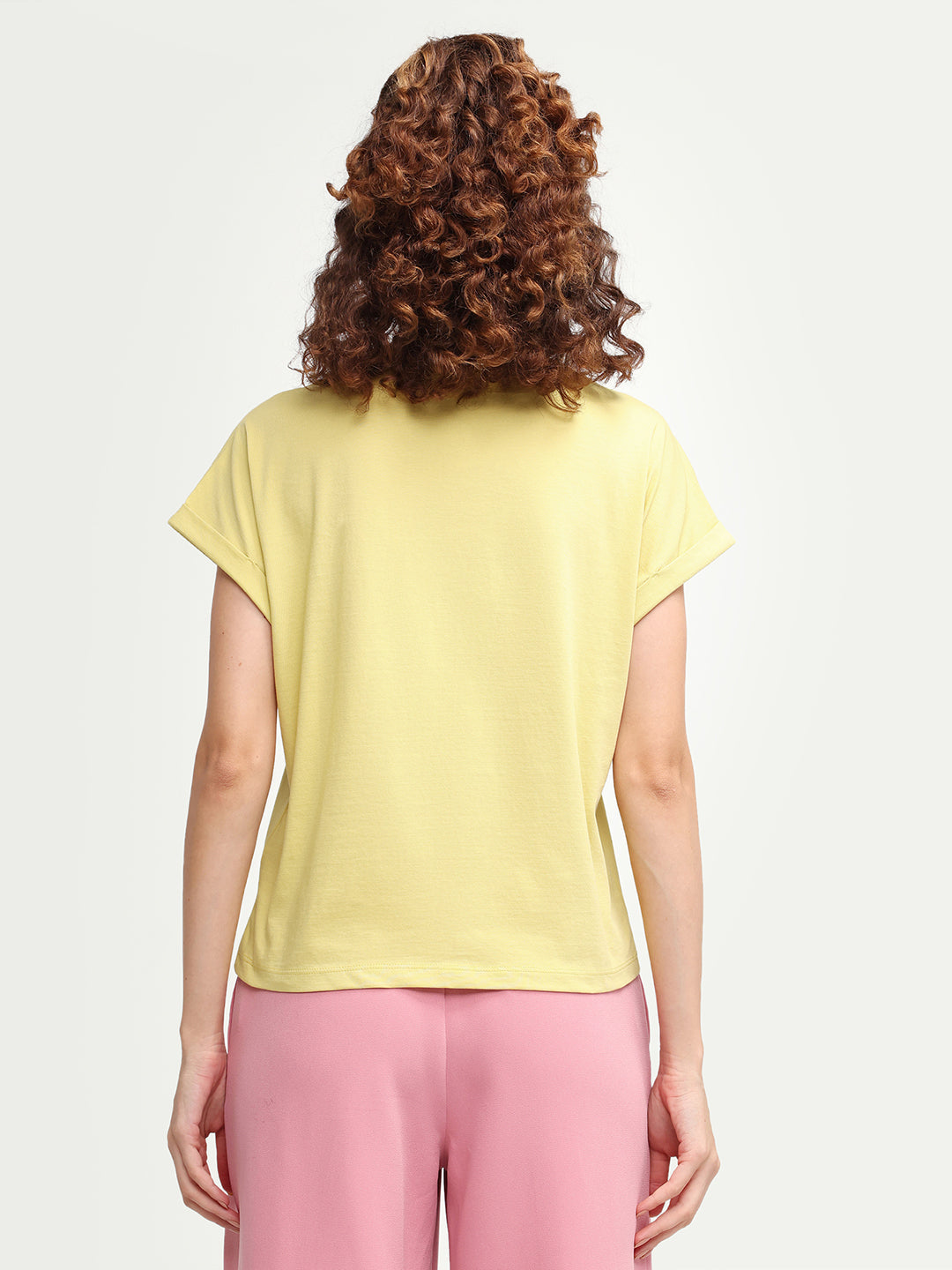 Rareism Women's Zibbit Light Green Cotton Crew Neck Pull-On Relaxed Monogram Print T-Shirt