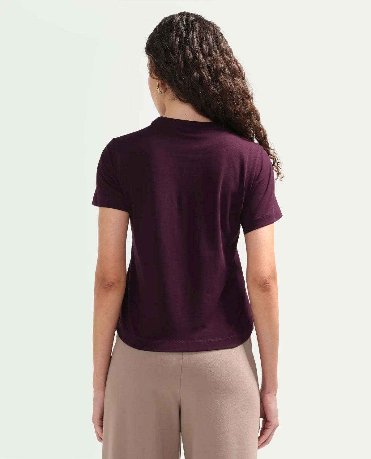 Rareism Women's Zism Dark Maroon Cotton Blend Crew Neck Pull-On Regular Graphic Print T-Shirt