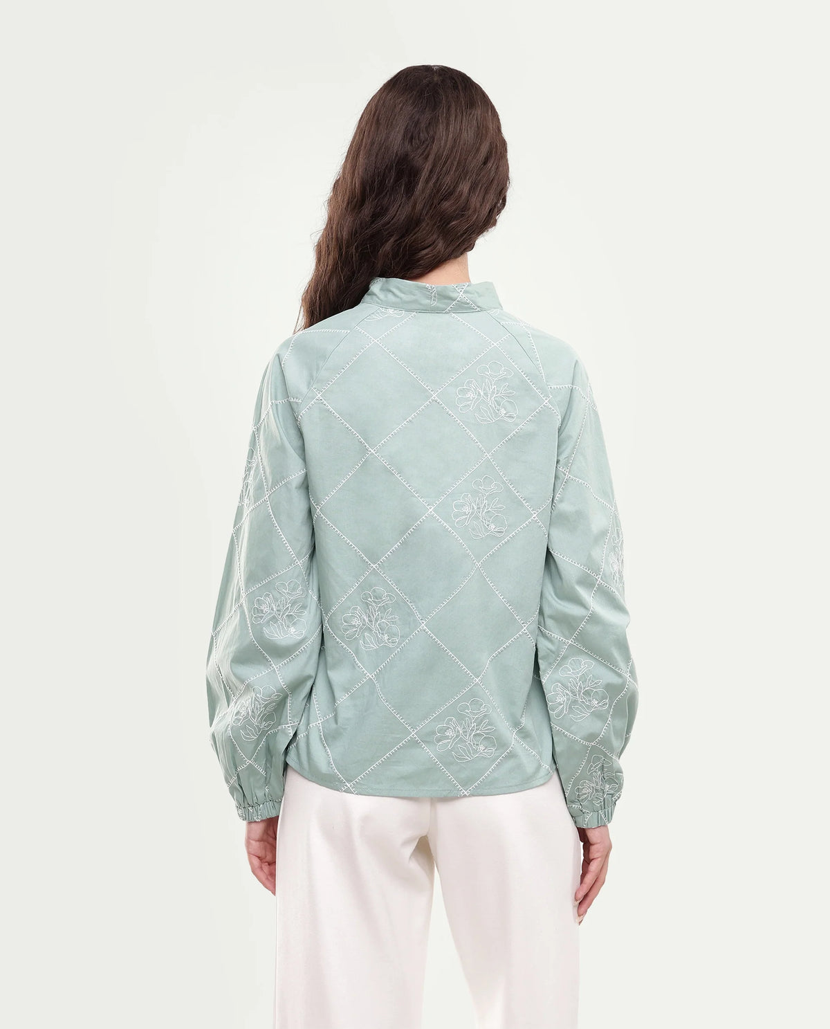 Rareism Women's Haxo Dusky Green Cotton Full Sleeve Tie-Up Relaxed Plain Top