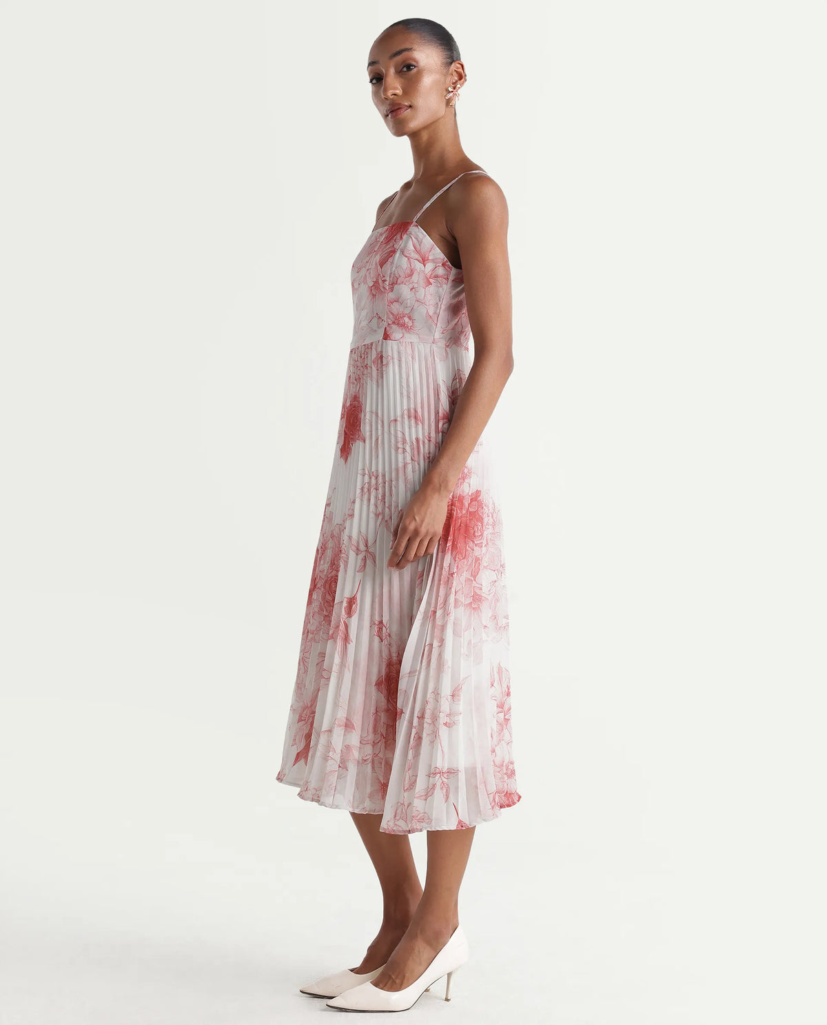 Rareism Women's Henvo Off White Polyester Tube Neck Fit And Flare Floral Print Dress