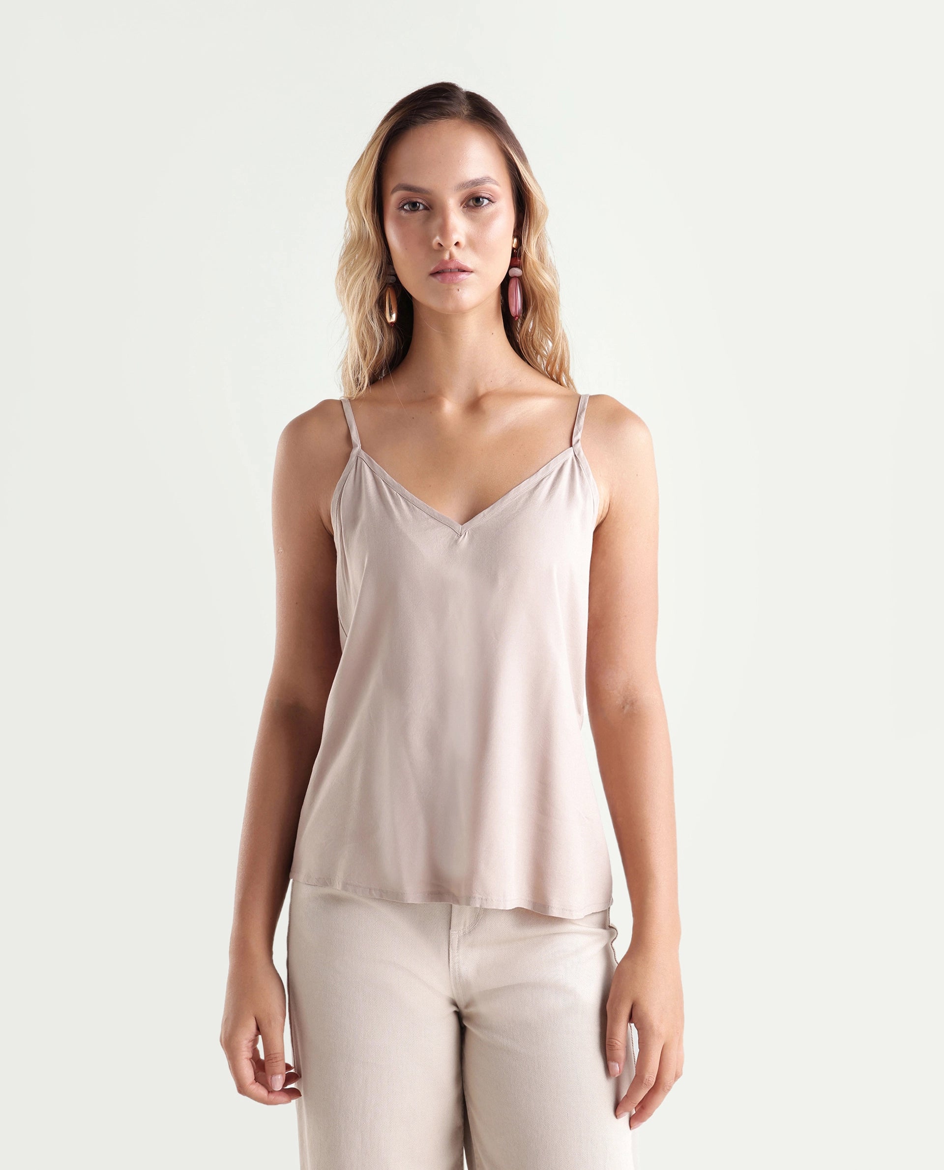 Rareism Women's Kelo Beige Striped Nylon Blend Regular Three Quarter Sleeve Top