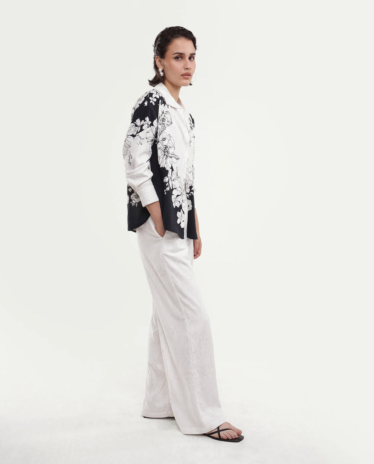 Rareism Women's Camiya-B White Viscose Blend Wide Printed Trouser