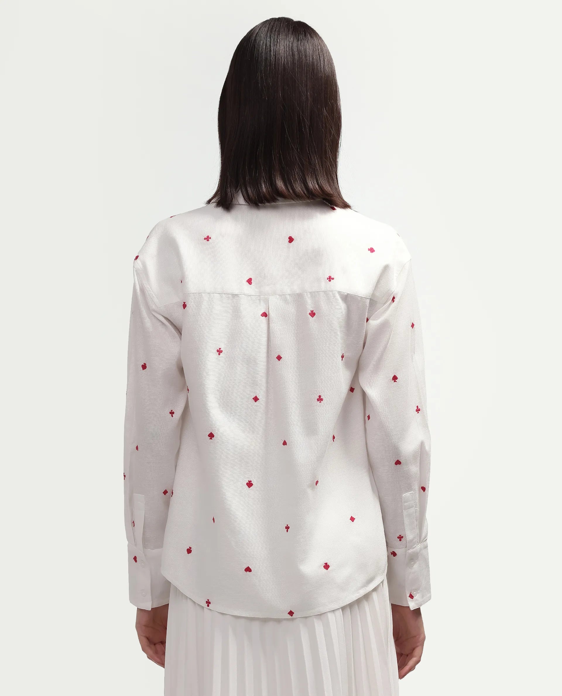 Rareism Women's Melox Off White Cotton Blend Full Sleeve Spread Collar Relaxed Plain Shirt