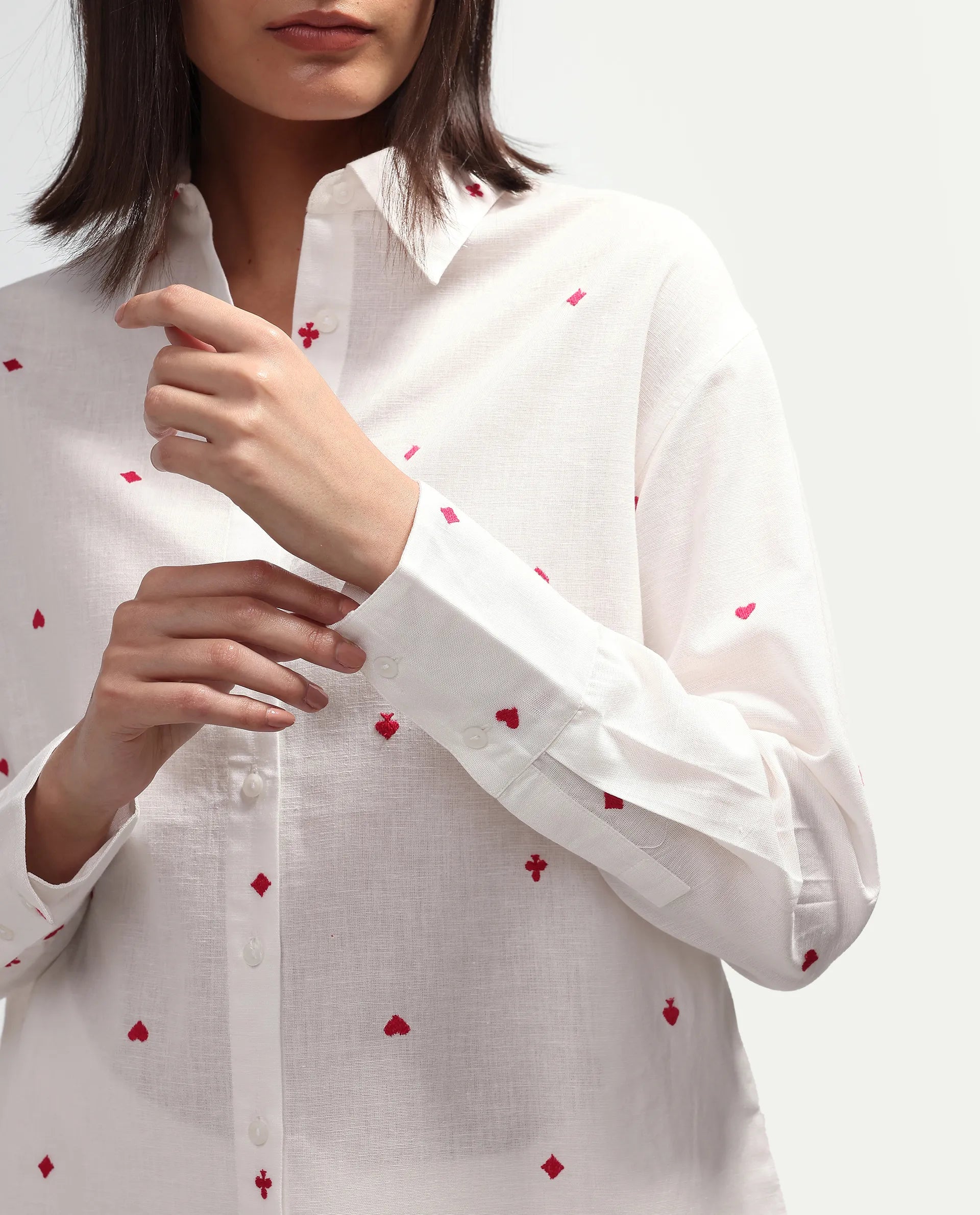Rareism Women's Melox Off White Cotton Blend Full Sleeve Spread Collar Relaxed Plain Shirt