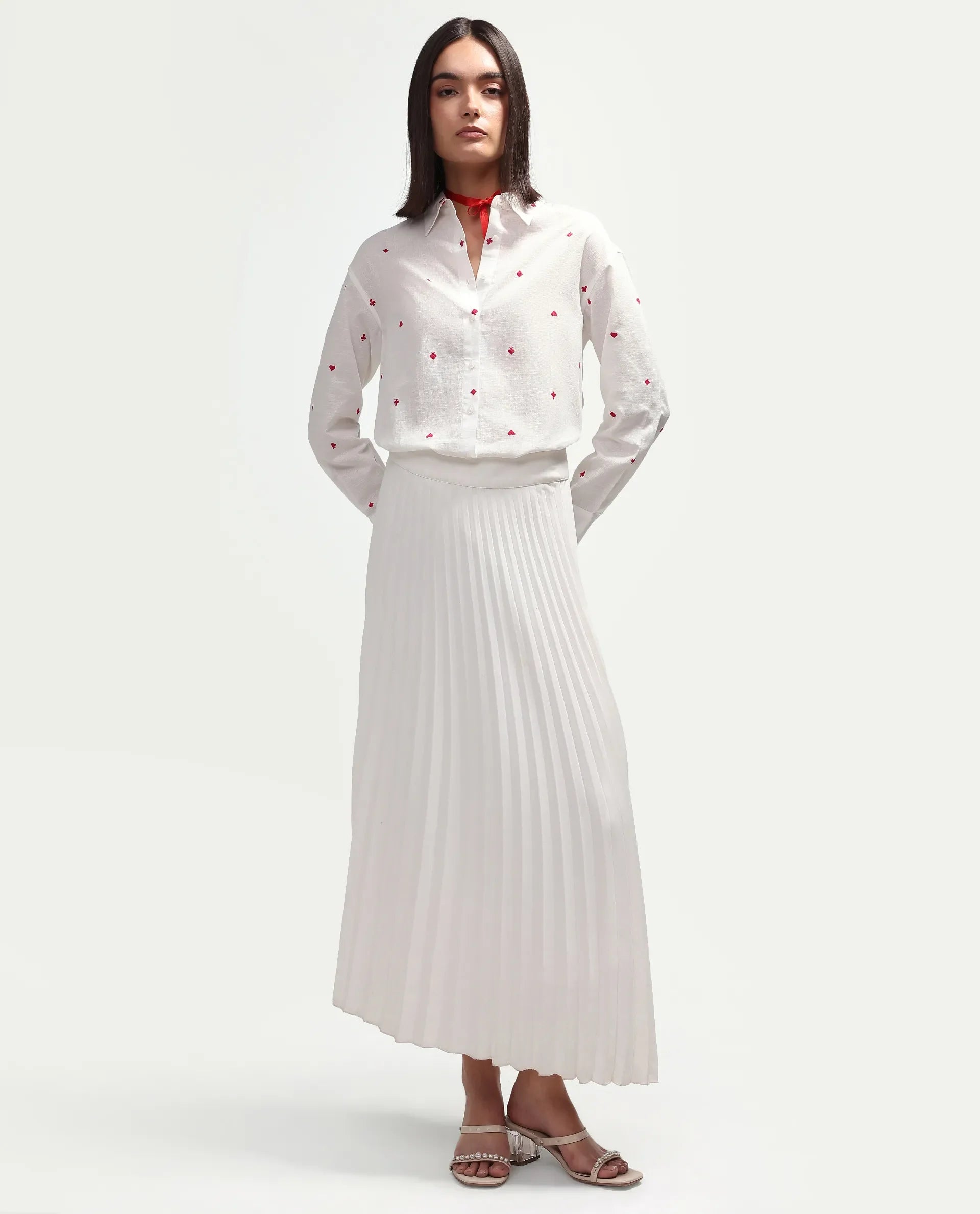 Rareism Women's Melox Off White Cotton Blend Full Sleeve Spread Collar Relaxed Plain Shirt