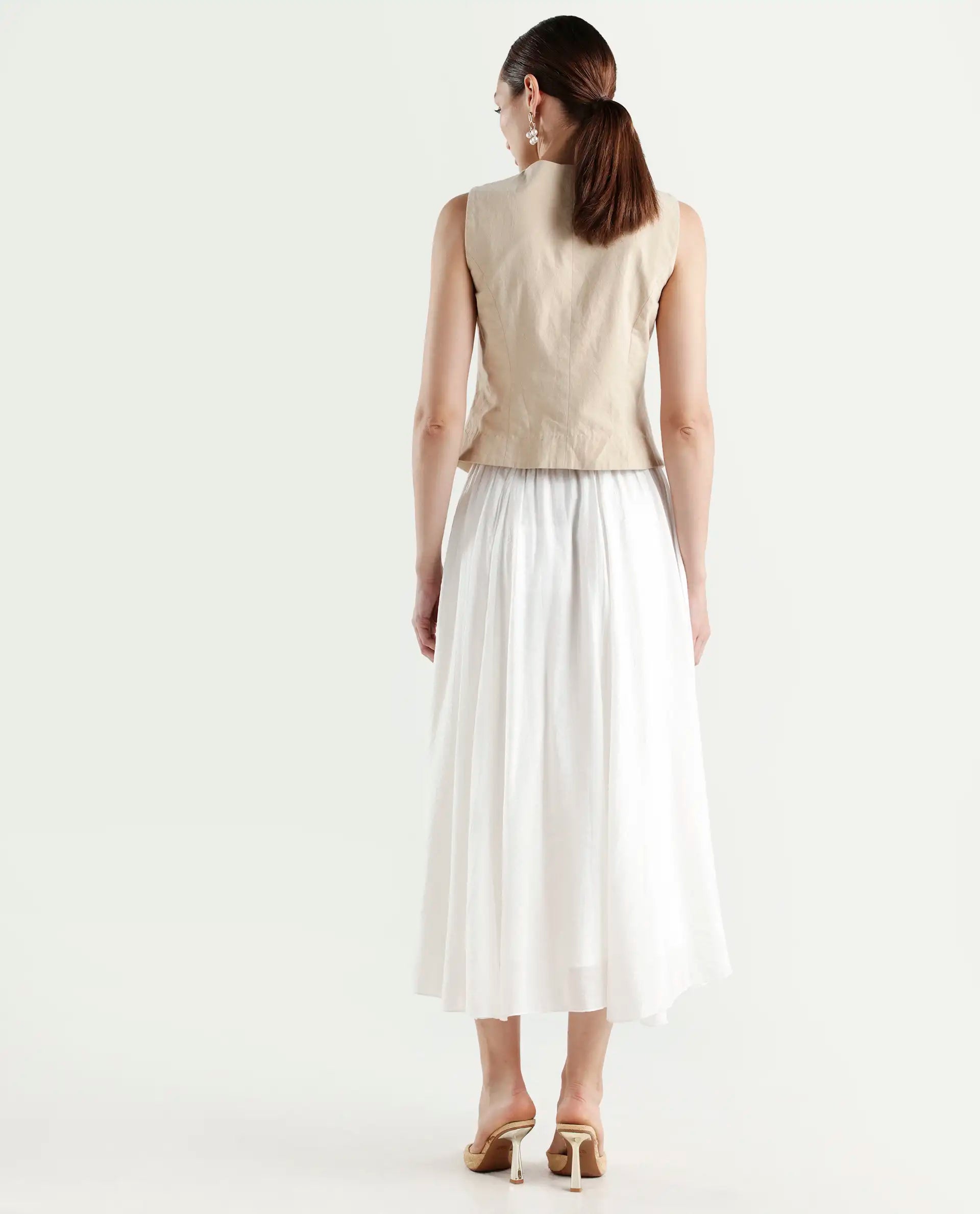 Rareism Women's Misky Off White Viscose Blend A-Line Plain Skirt